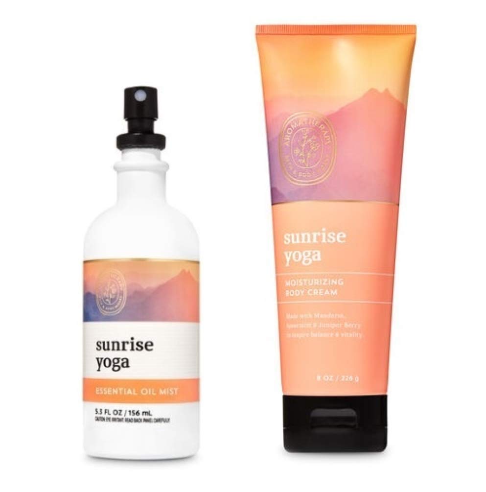 Bath and Body Works Aromatherapy Sunrise Yoga Essential Oil Mist & Body Cream Gift Set | Stress Relief & Relaxation | Perfect for Yoga, Meditation & Self-Care Routine
