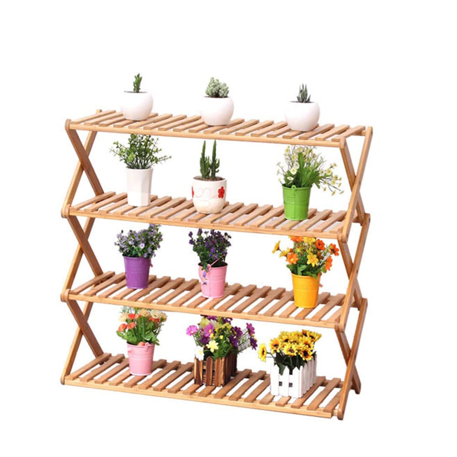 4-Tier Foldable Bamboo Shoe Rack & Luggage Storage Organizer - Space Saving Entryway Shelf for Shoes, Bags & Accessories - Perfect for Hallway, Bathroom, Living Room & Bedroom (80x25x69cm) - Ideal for Small Spaces & Clutter-Free Home Organization