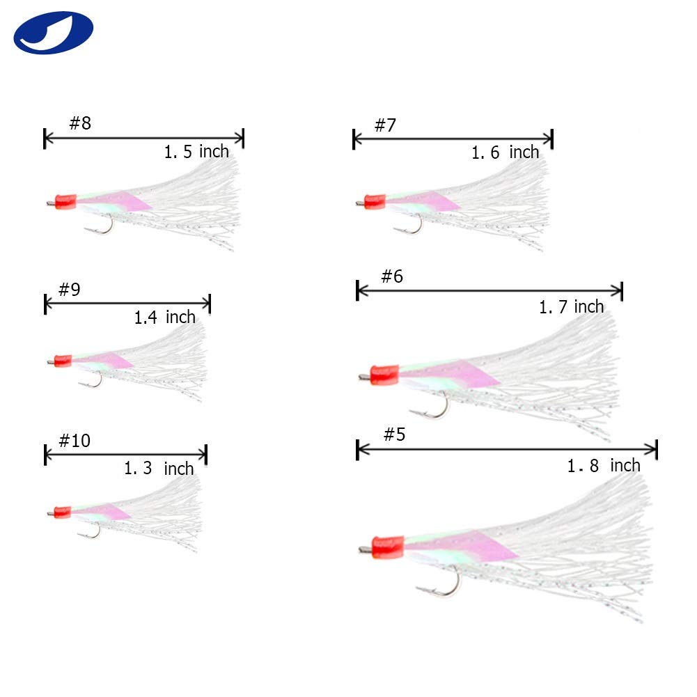 OCEAN CAT 6-Pack Fishing Rigs with Rainbow Soft Rubber & Colorful Feathers - Carbon Steel Hooks & Glow Beads for Freshwater & Saltwater Fishing | Ideal for Bass, Trout, and Saltwater Game Fish