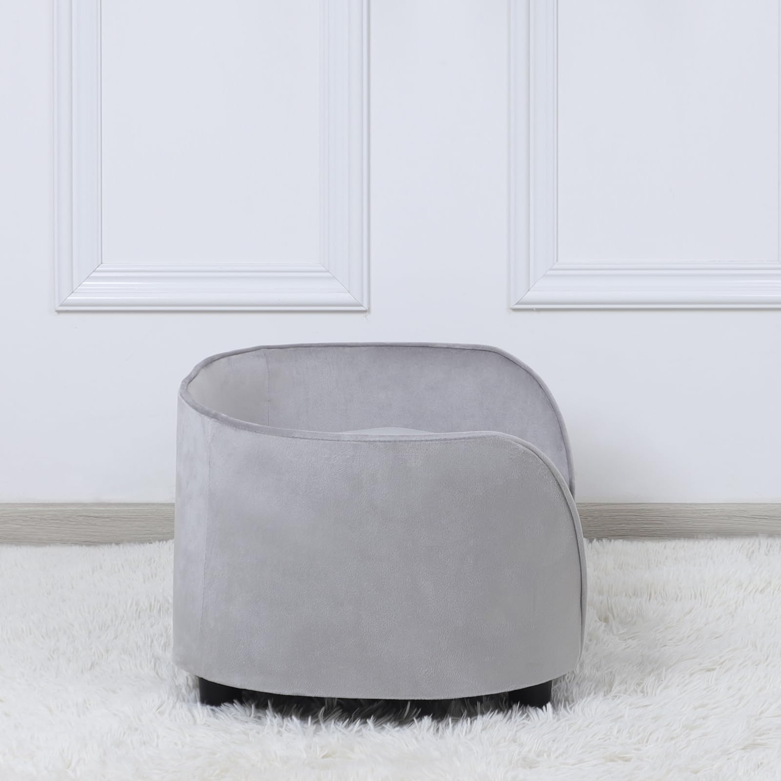 Premium Wooden Pet Sofa Bed - Washable Velvet Couch for Small Dogs & Cats - Cozy Pet Bed with Removable Cushion & Sturdy Frame (Grey) - Perfect for Living Room, Bedroom or Pet Corner