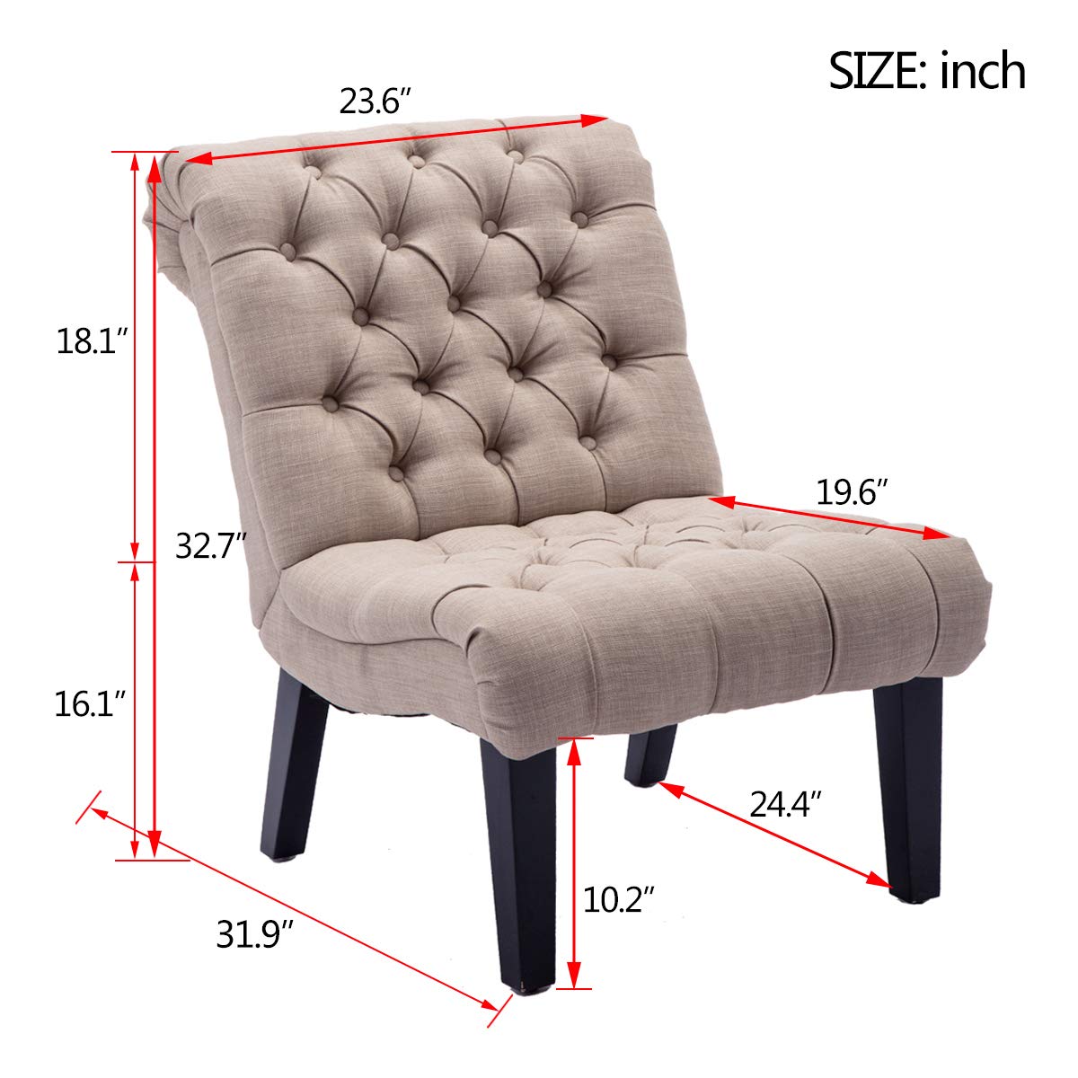 Premium Set of 2 Button Tufted Accent Chairs - Khaki Upholstered Lounge Chairs for Living Room, Bedroom & Office - Comfortable Guest Seating for Home Decor & Relaxation