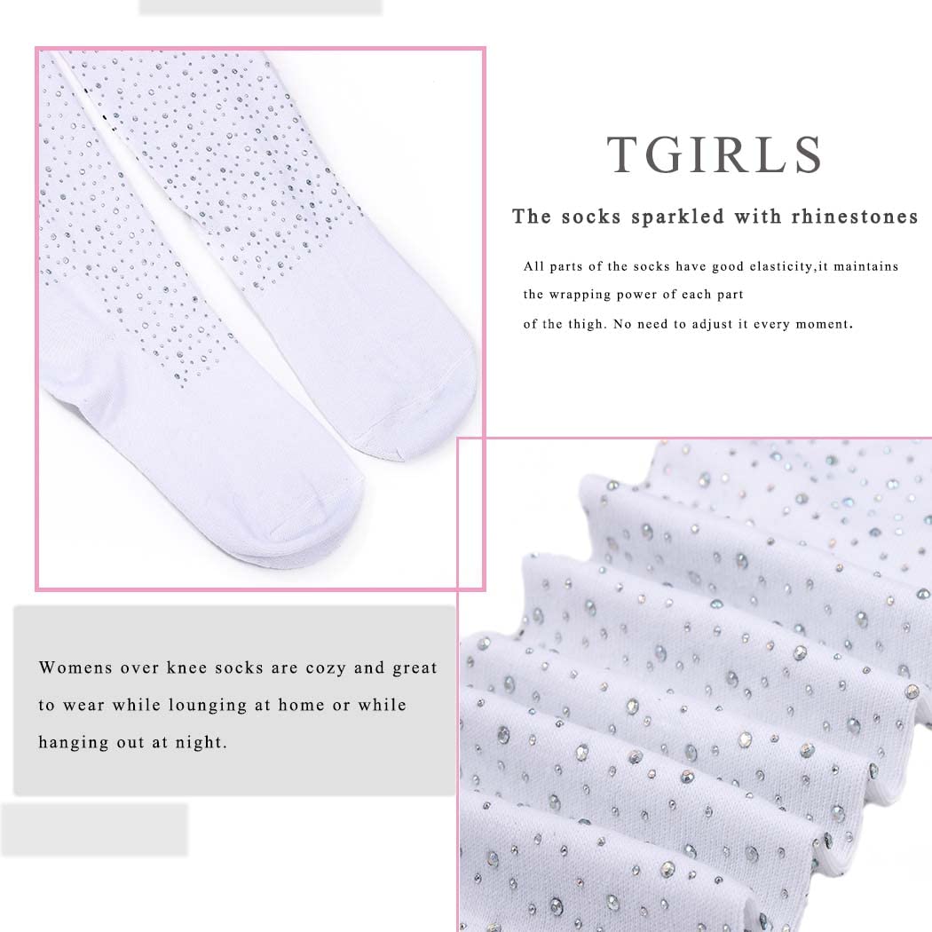 Tgirls Thigh High Over The Knee Stockings - Rhinestone Cotton Leg Socks, Striped Warm Winter Long Socks for Women | Fashionable & Comfortable for Daily Wear, Parties, and Cold Weather