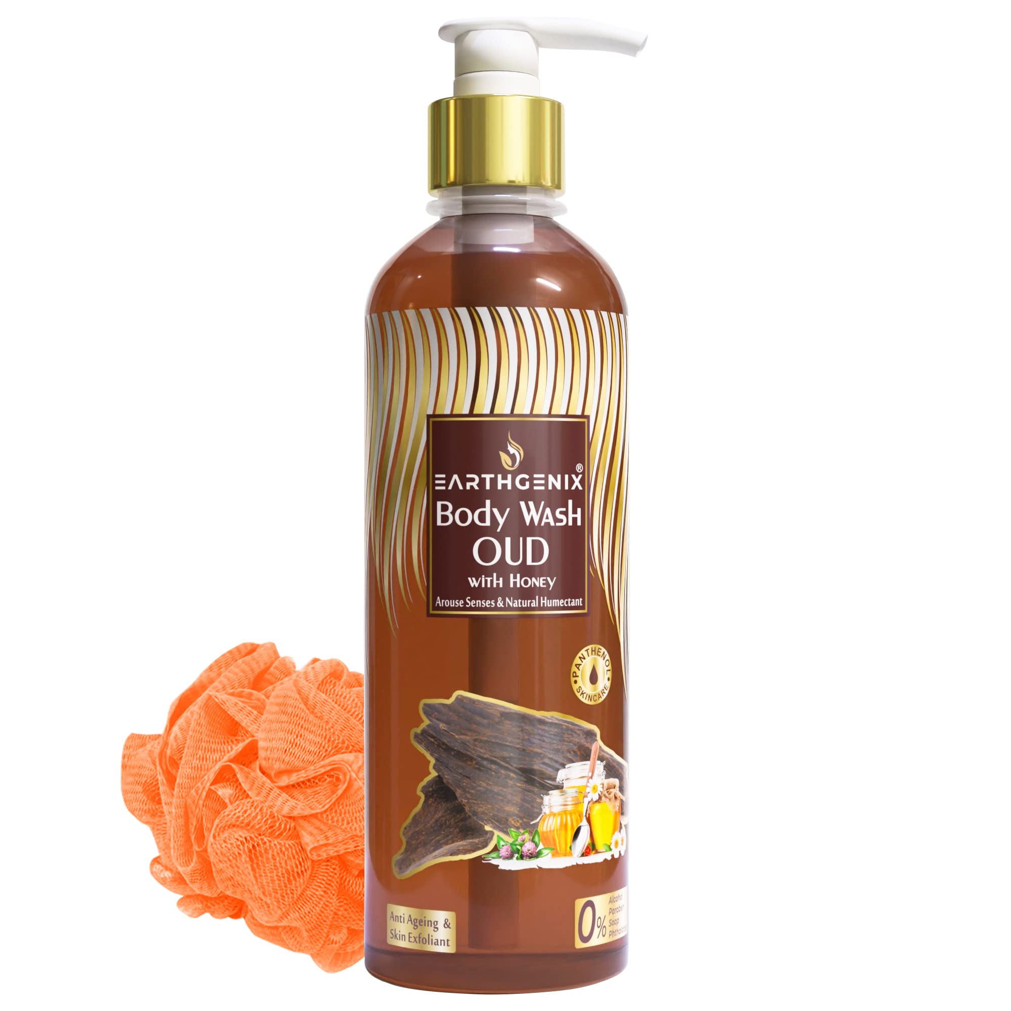 Earthgenix OUD & Honey Body Wash (500ml) - Anti-Aging & Exfoliating for All Skin Types, Men & Women | Loofah-Free Formula | Perfect for Daily Shower & Spa Relaxation