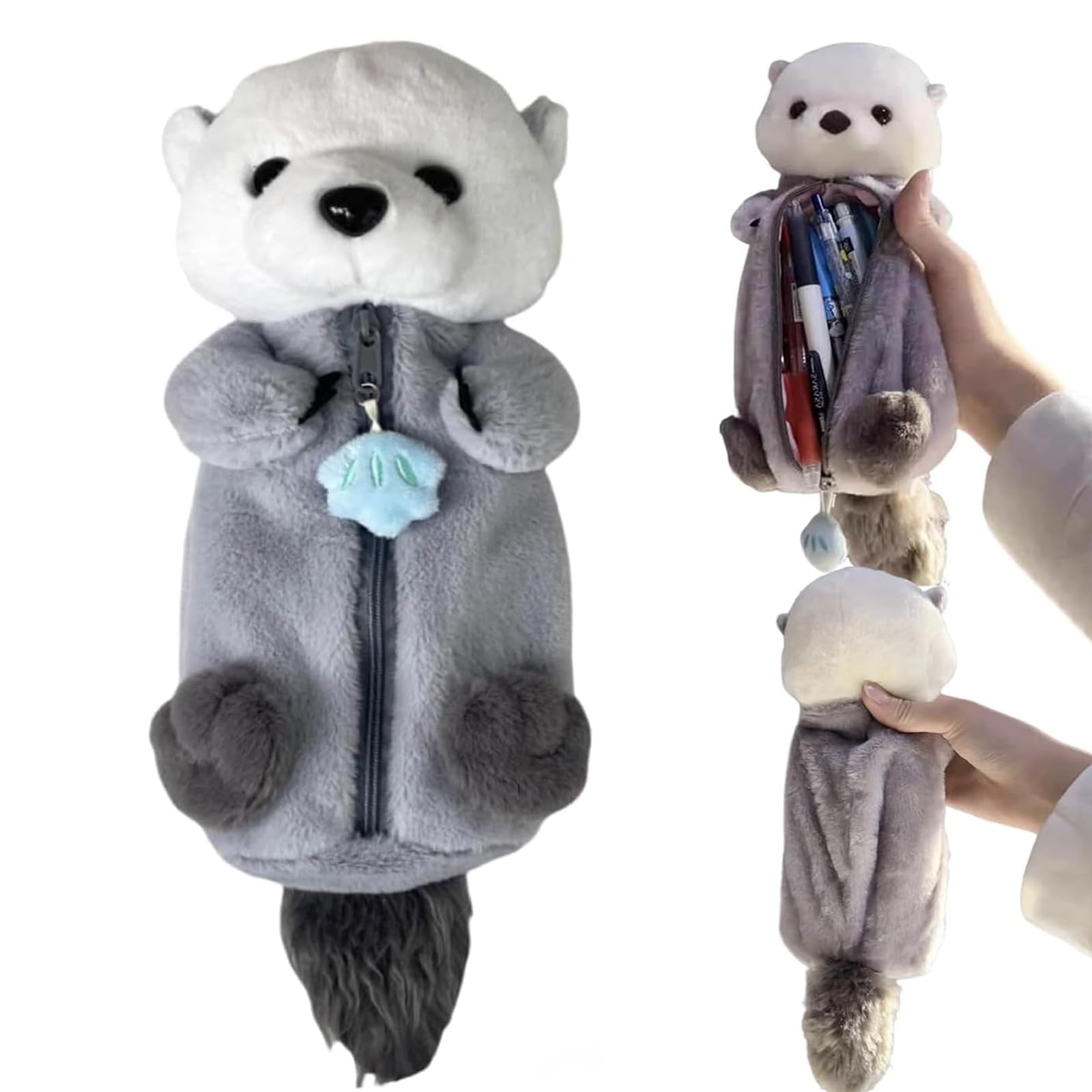 Cute Otter Pencil Pouch - Plush Animal Stationery Organizer with Large Capacity, Shark & Bird Design Zipper Storage Bag - Perfect for School, Office & Travel (Great Stocking Stuffer Gift)