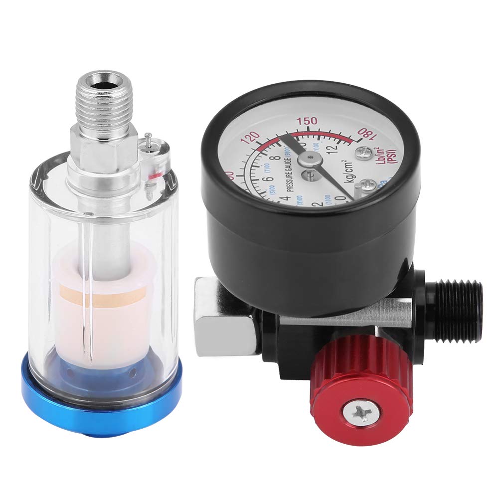 Pneumatic Air Pressure Regulator Gauge with Oil Water Trap Filter - Inline Spray Gun Pressure Control Kit for Automotive Painting & Industrial Air Tools