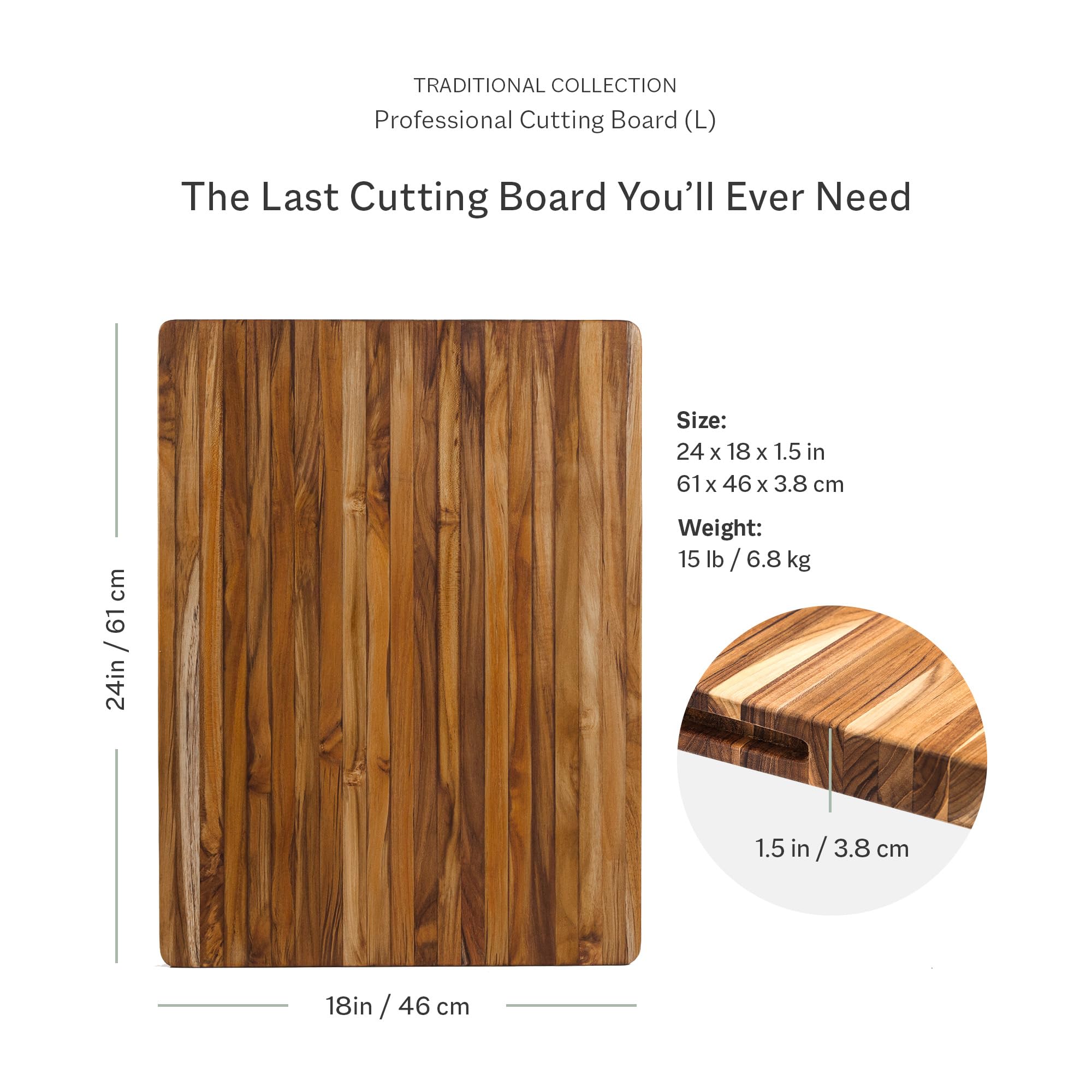 Premium Teak Wood Cutting Board XL - Extra Large Reversible Edge Grain Chopping Board with Grip Handles - FSC Certified Knife-Friendly Kitchen Essential for Meat, Vegetables & Bread Preparation