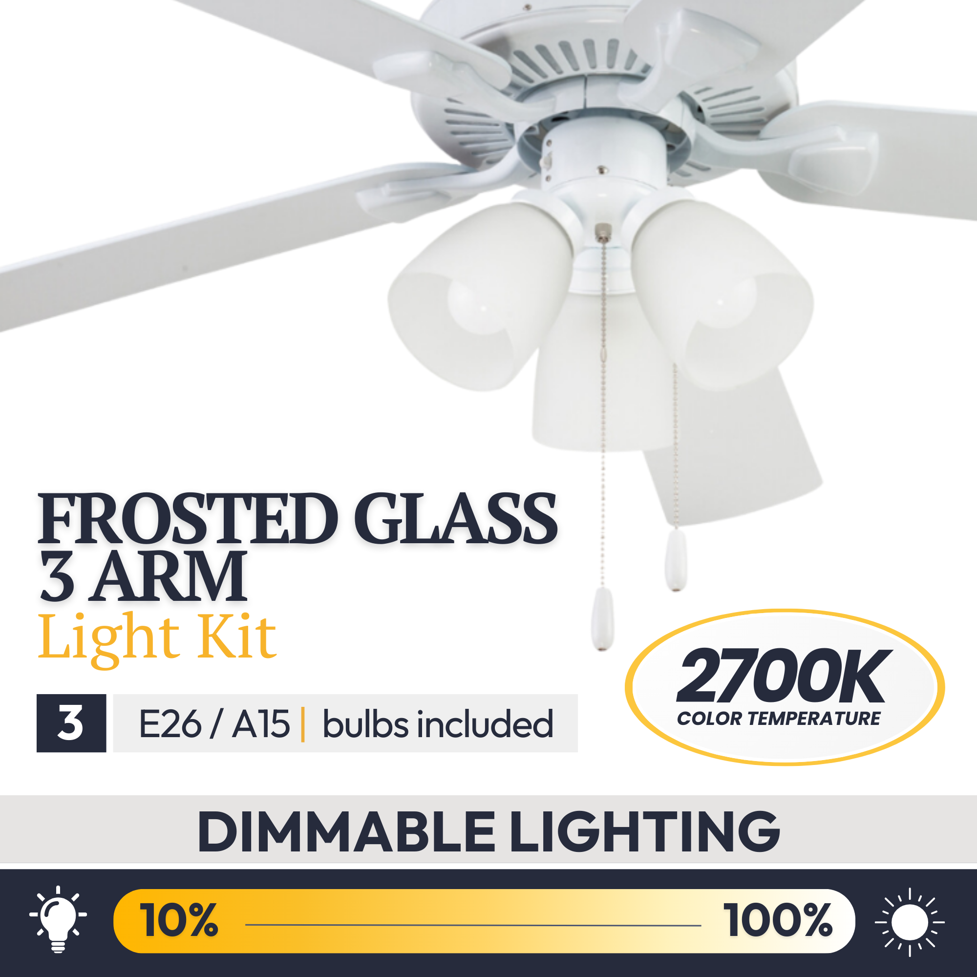 52 Inch White Stannor Ceiling Fan with Pull Chain - Perfect for Living Room, Bedroom, and Outdoor Covered Patios