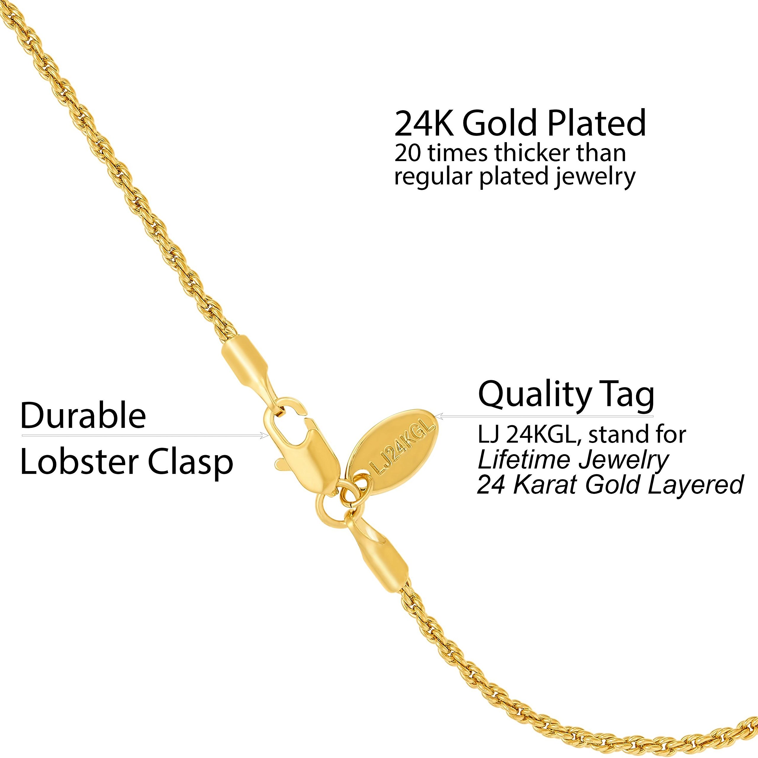 LIFETIME JEWELRY 24K Real Gold Plated Women's 1mm Rope Chain Anklet Bracelet - Elegant Ankle Jewelry for Everyday Wear, Beach Vacation & Special Occasions
