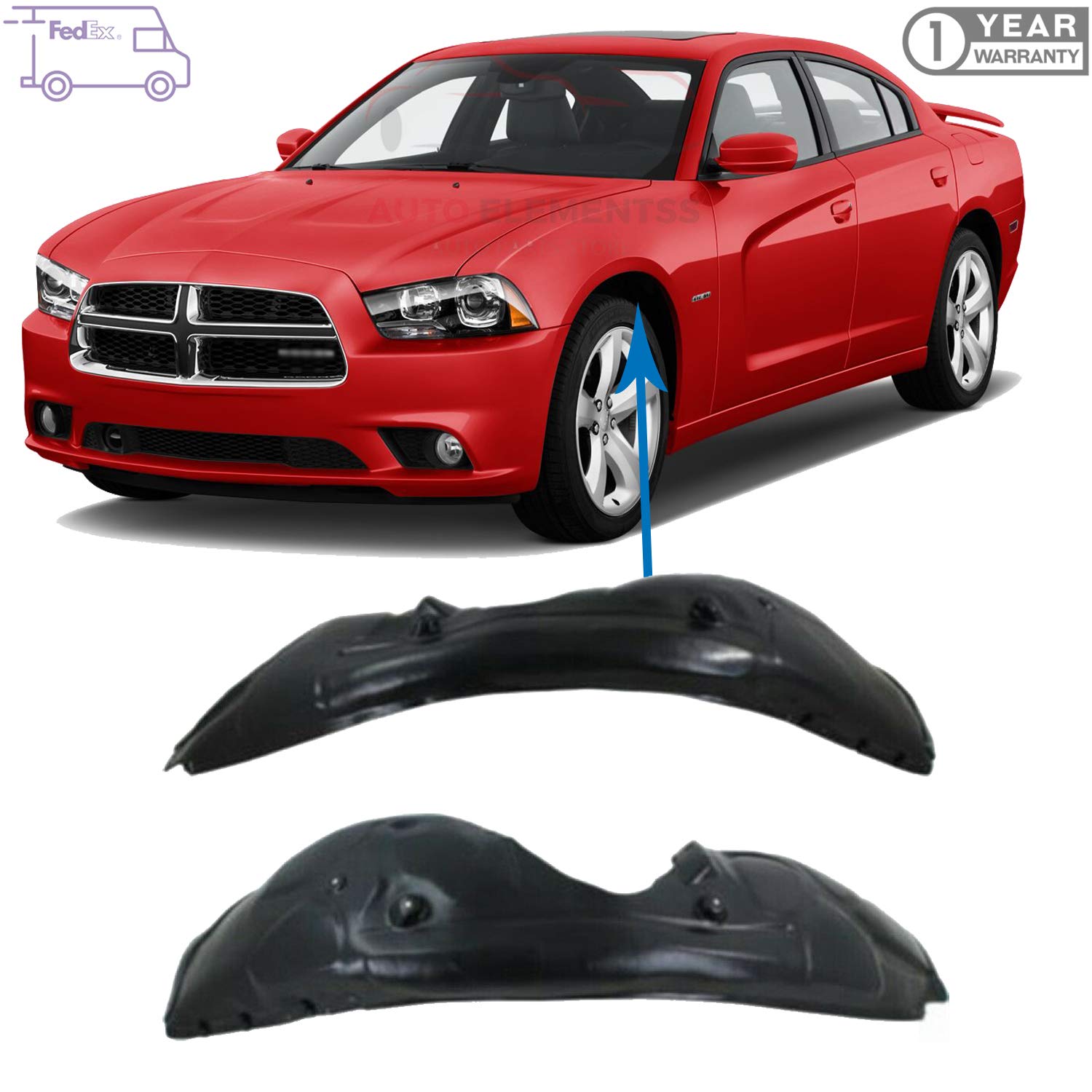 2011-2014 Dodge Charger Sedan Front Fender Liners Set - Left Driver & Right Passenger Side Replacement Parts 68083028AH-PFM 68083029AH-PFM | Perfect Fit, Easy Installation for Enhanced Vehicle Protection | Ideal for Road Debris Protection and Off-Road Driving