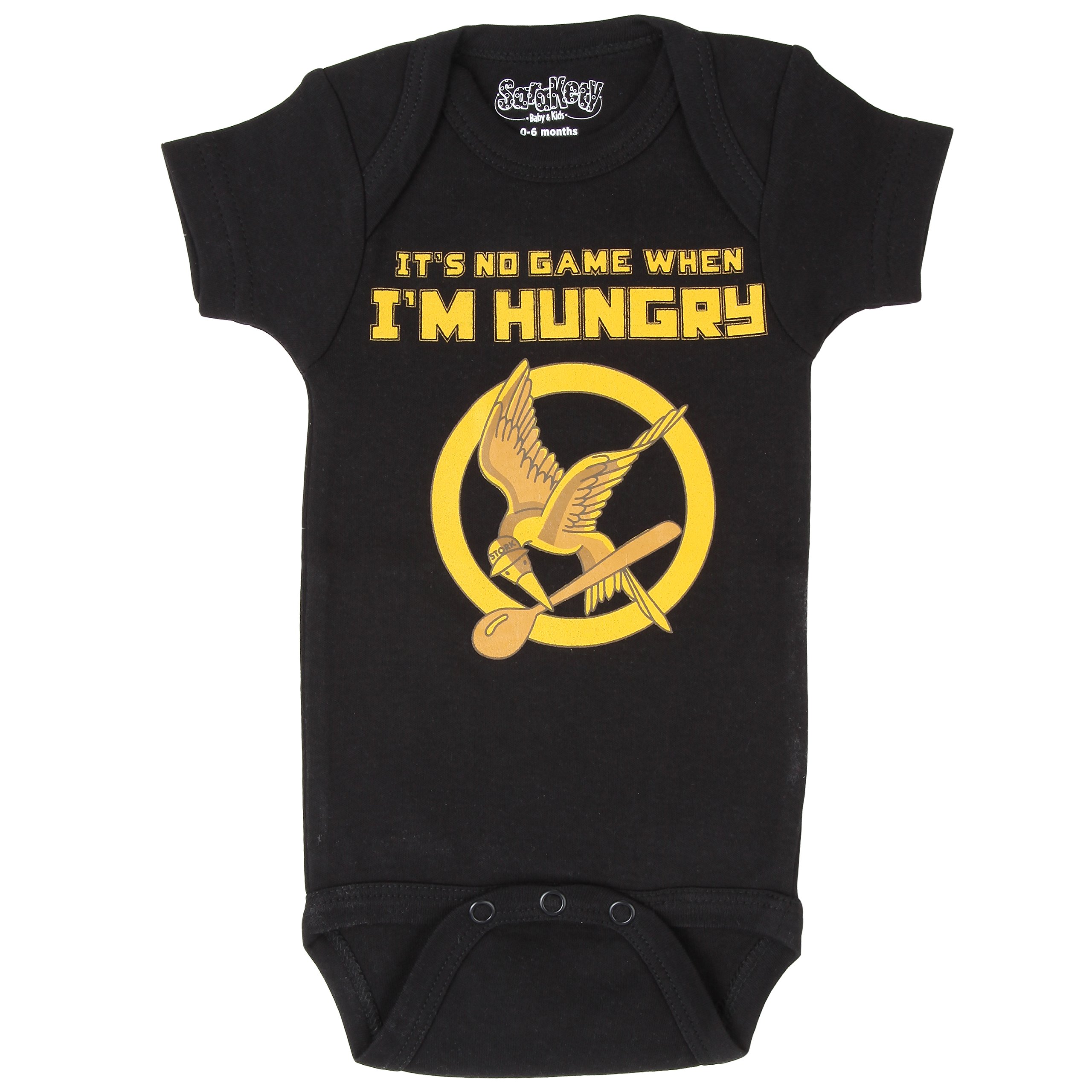 Sara Kety Hungry Games Black Short Sleeve Bodysuit - Women's Fashion T-Shirt for Casual Wear, Street Style & Everyday Outfits