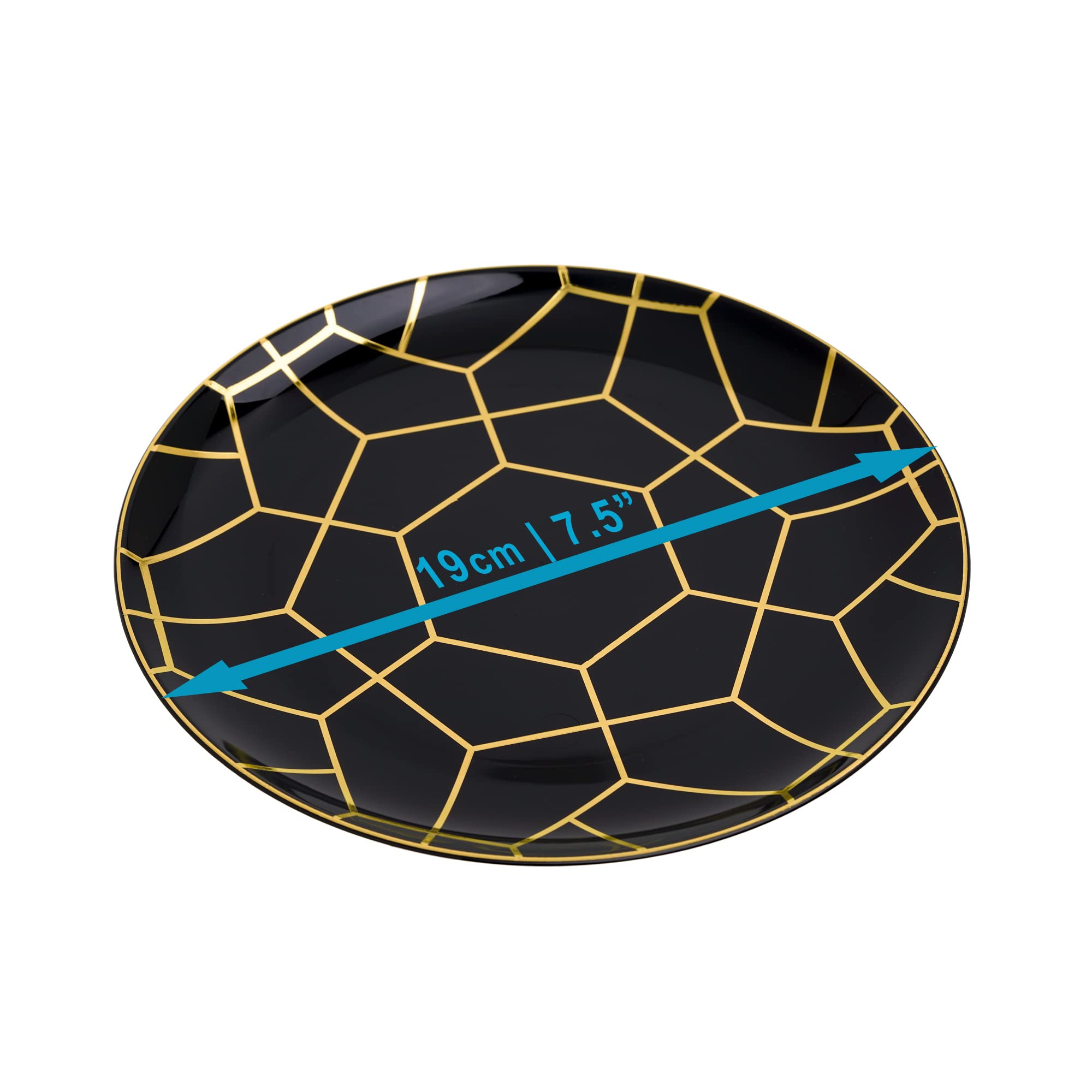 20-Pack STACKABLES 7.5 Inch Black & Gold Reusable Plastic Dinner Plates - 19cm Round Wedding & Party Plates for Catering, Events, Picnics - Durable Hard Plastic Dish Set for Elegant Dining & Outdoor Entertaining