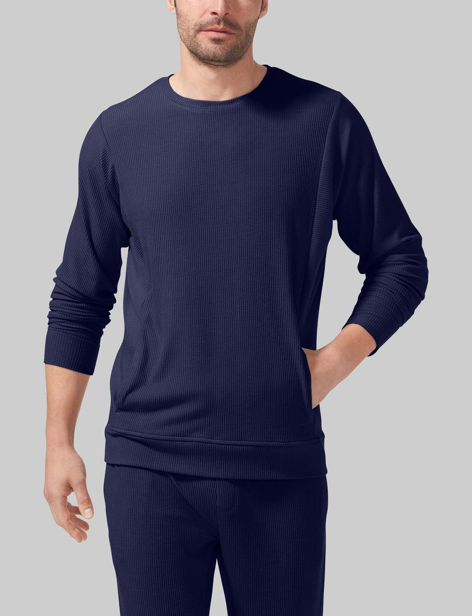 Zen Ribbed Crew Neck Sweatshirt for Women - Soft Cotton Blend Pullover for Casual Wear, Loungewear & Street Style Fashion
