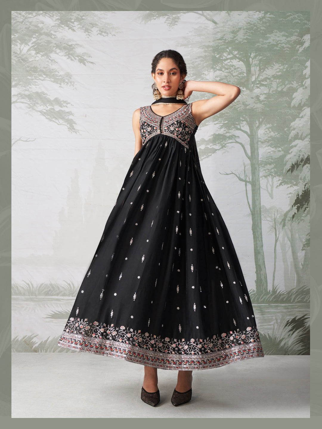 Elegant Black Anarkali Dress with Zari Thread Embroidery - Perfect for Weddings, Parties & Festive Occasions