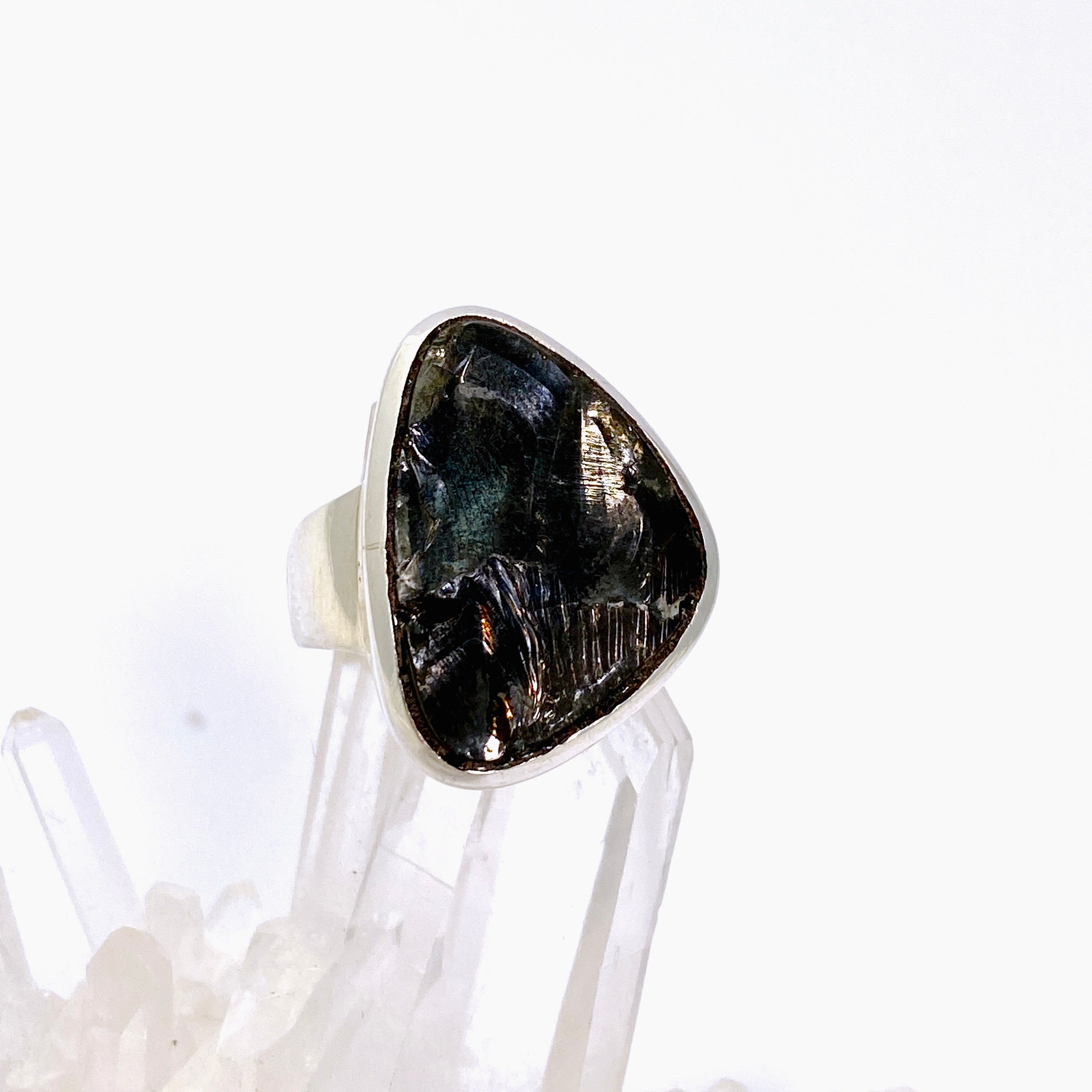 Shungite Freeform Raw Ring Size 8.5 for Women - Natural Black Stone Healing Jewelry for EMF Protection & Stress Relief - Perfect for Meditation, Yoga & Energy Balancing