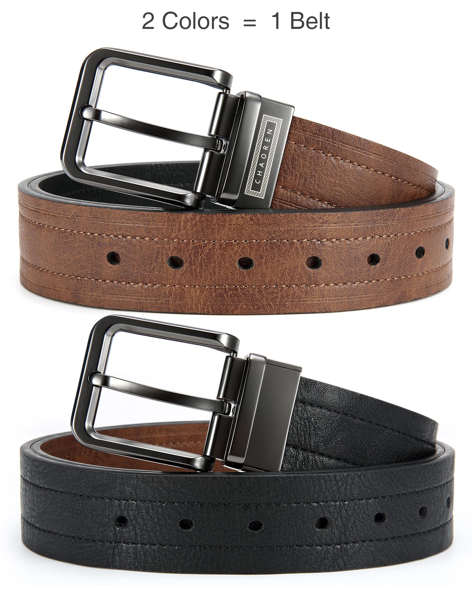 CHAOREN Reversible Leather Belt for Men - 1 3/8