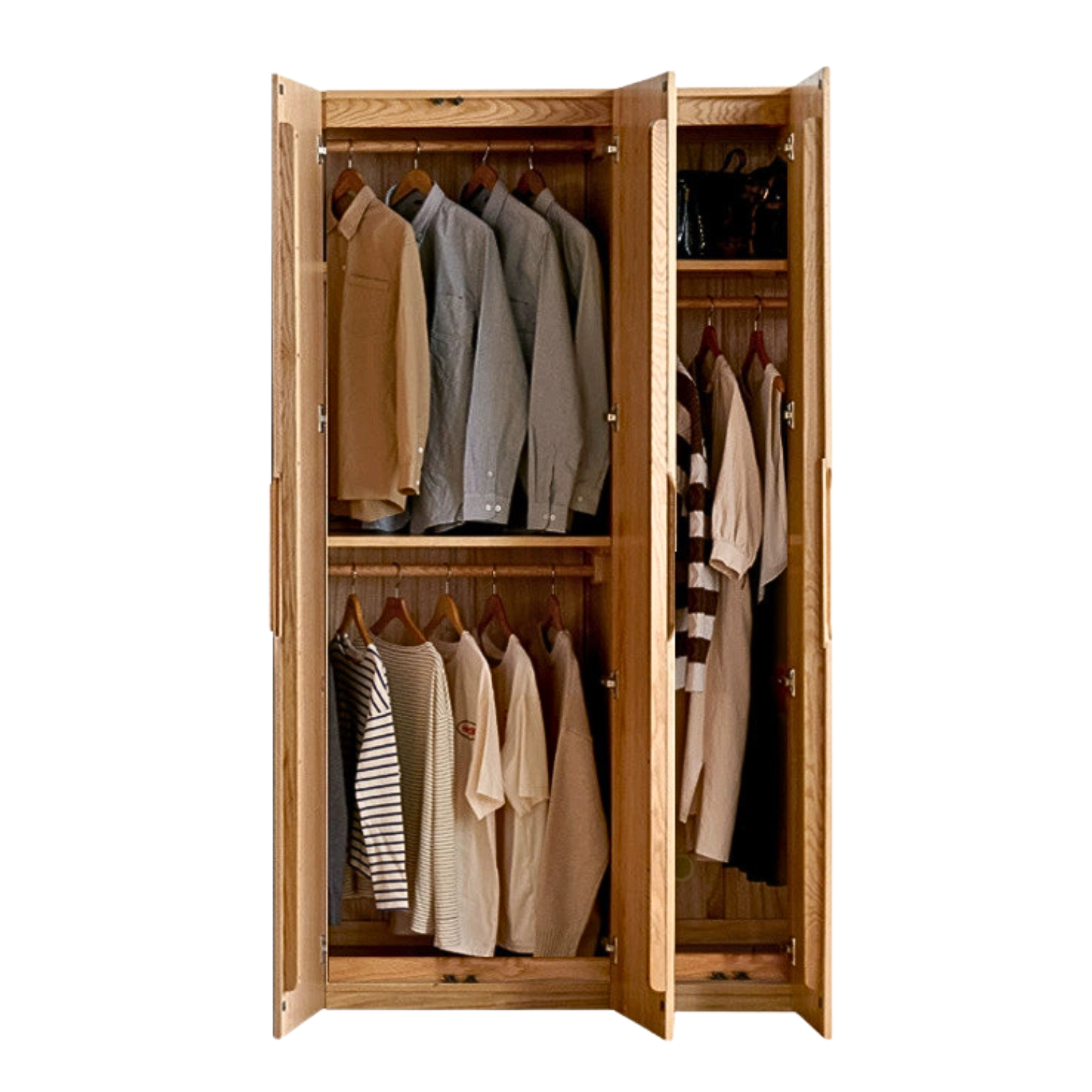 47.2x23.2x78.7 inch / 120x59x200 cm / Natural Wood Color / Three doors Wardrobe type B + type A