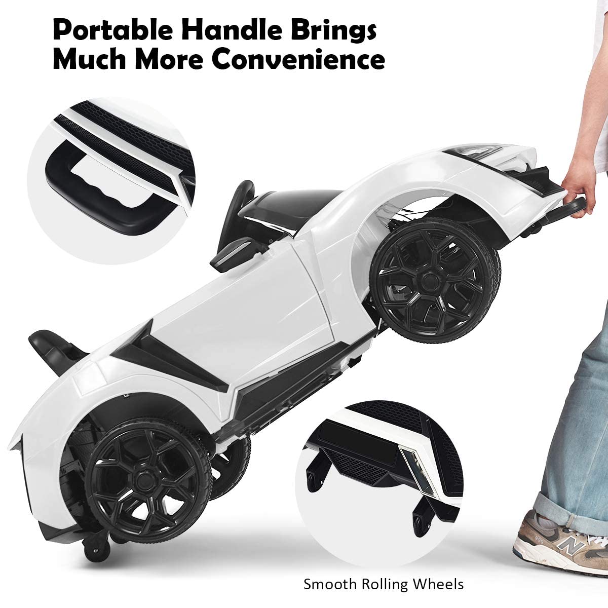 OLAKIDS 12V Battery Powered Kids Ride on Car - Electric Toy Vehicle with Parental Remote Control, Spring Suspension & LED Lights - 3 Speed Adjustable, Music, Horn, USB/TF Port - Perfect for Indoor & Outdoor Play (White)