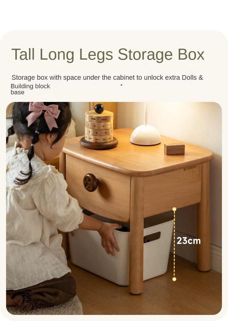 Solid Wood Modern Kids Nightstand - Beech & Rubber Wood Bedside Table for Children's Room - Perfect for Bedrooms, Nurseries, and Dorm Rooms
