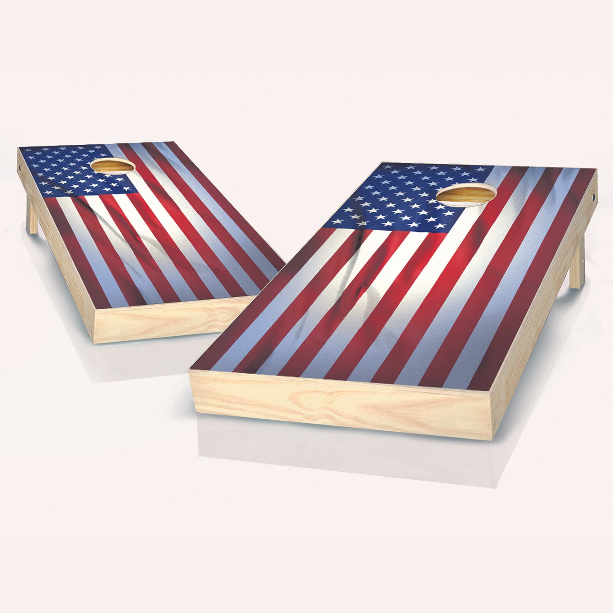 Skip's Garage Wrinkled American Flag Cornhole Boards Set - 2 Boards & 8 Bags with Accessories - Perfect for Backyard BBQs, Tailgating, and Outdoor Parties