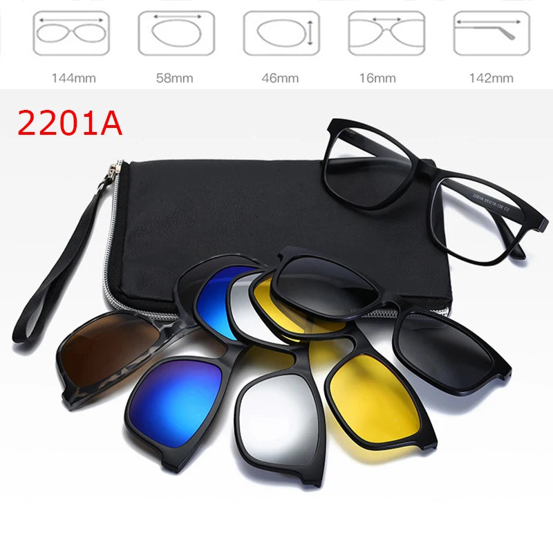 Belmon Unisex 6-in-1 Magnetic Clip-On Polarized Sunglasses RS2218A - UV Protection for Driving, Cycling & Outdoor Activities