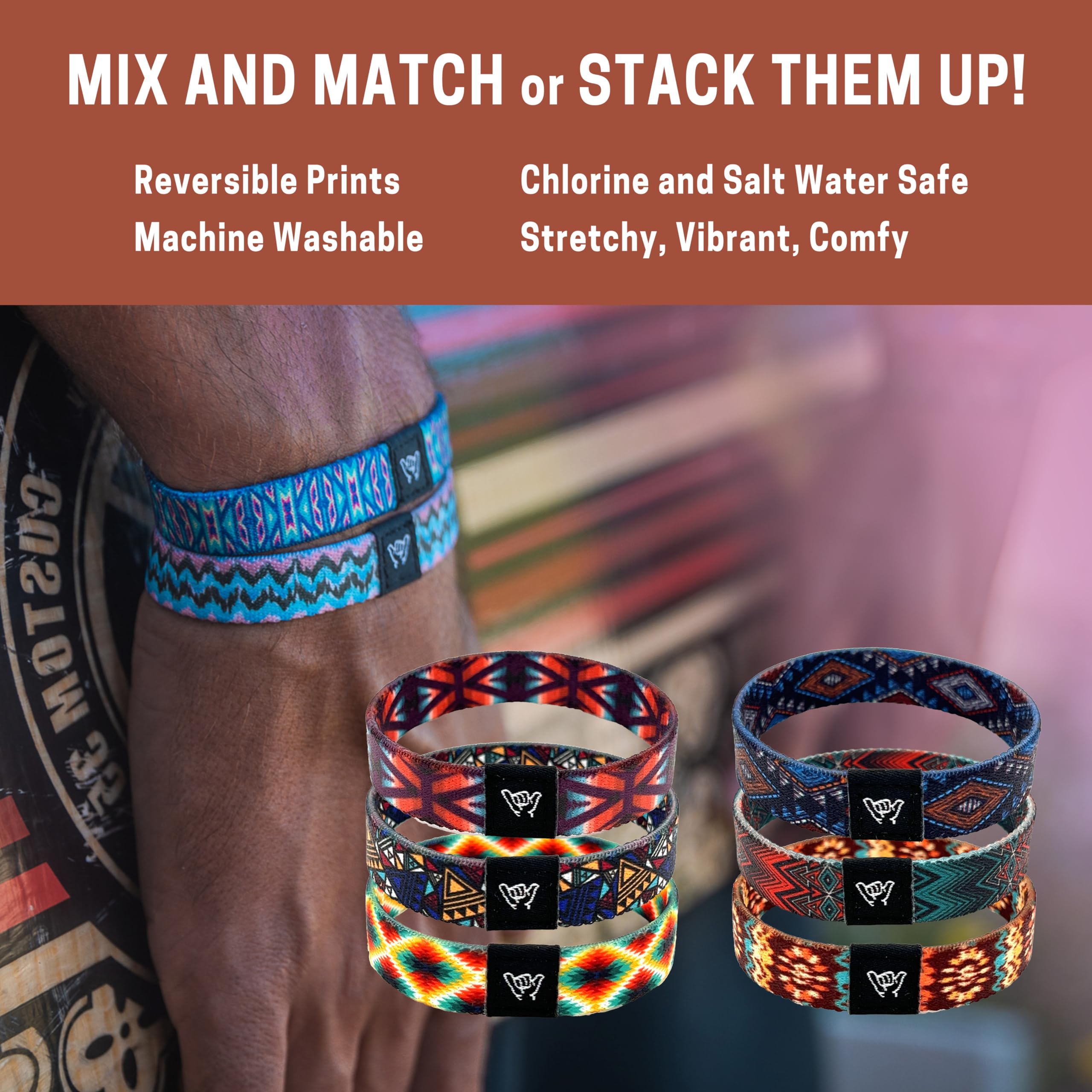 Hang Loose Bands - Southwestern Wrap Bracelet for Men, Women & Teens - Comfortable Summer Wristband - Boho Reversible Friendship Bracelet - Perfect for Music Festivals, Beach Trips & Boho Fashion