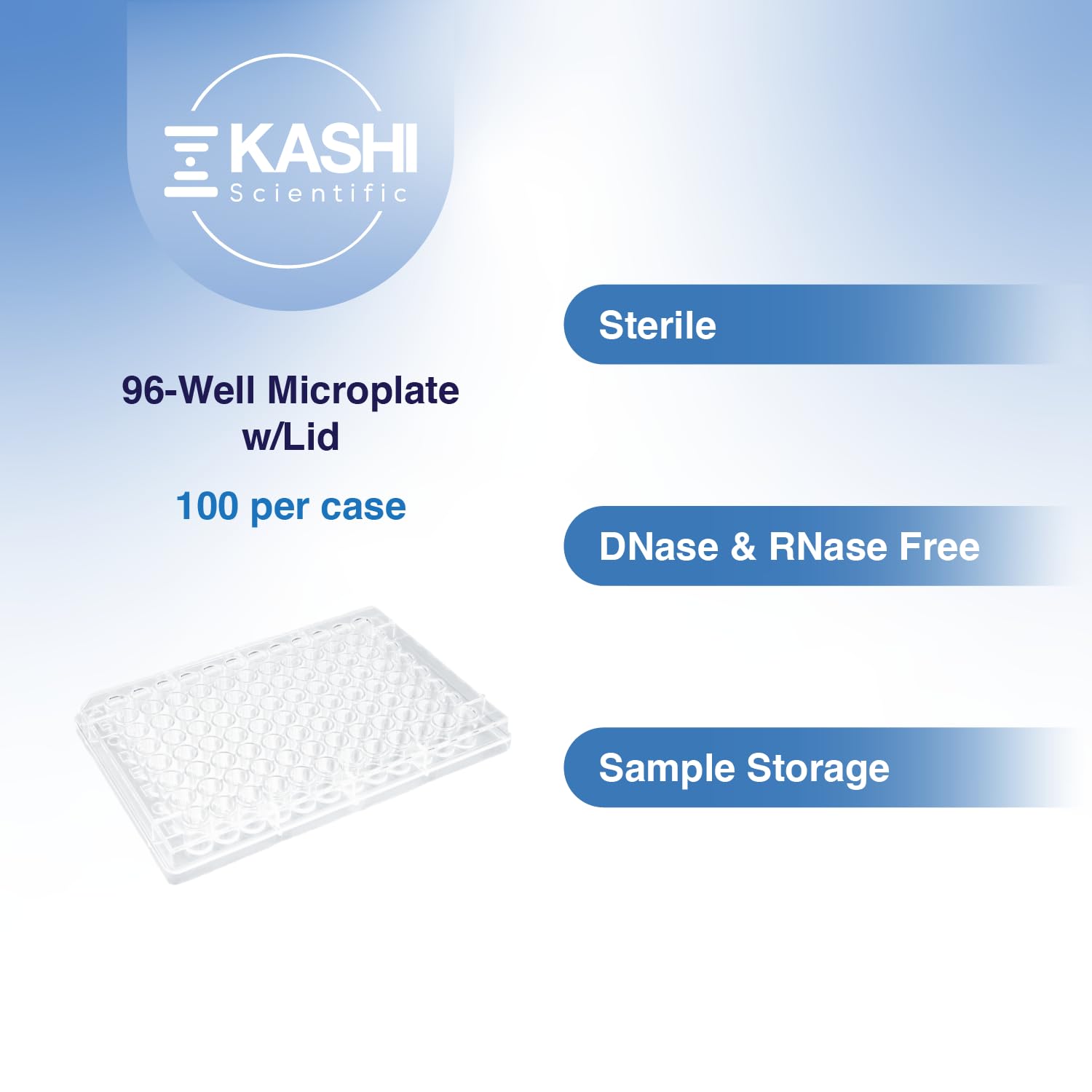 96-Well Polystyrene Flat-Bottom Microplate - Clear Sterile 96 Well Plates with Lids [Pack of 100] for Laboratory Research, ELISA Testing & Cell Culture Applications