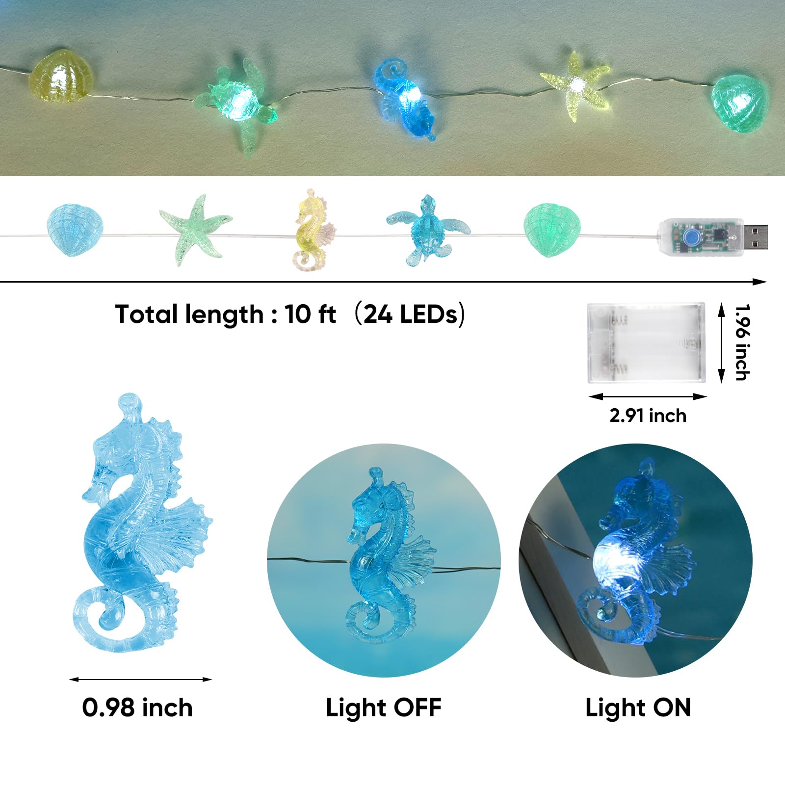 Nautical Beach String Lights - 10 ft 30 LED Waterproof Outdoor Decorative Lights with Remote for Christmas, Wedding, Birthday Party | Perfect for Patio, Garden, Backyard & Indoor Decor
