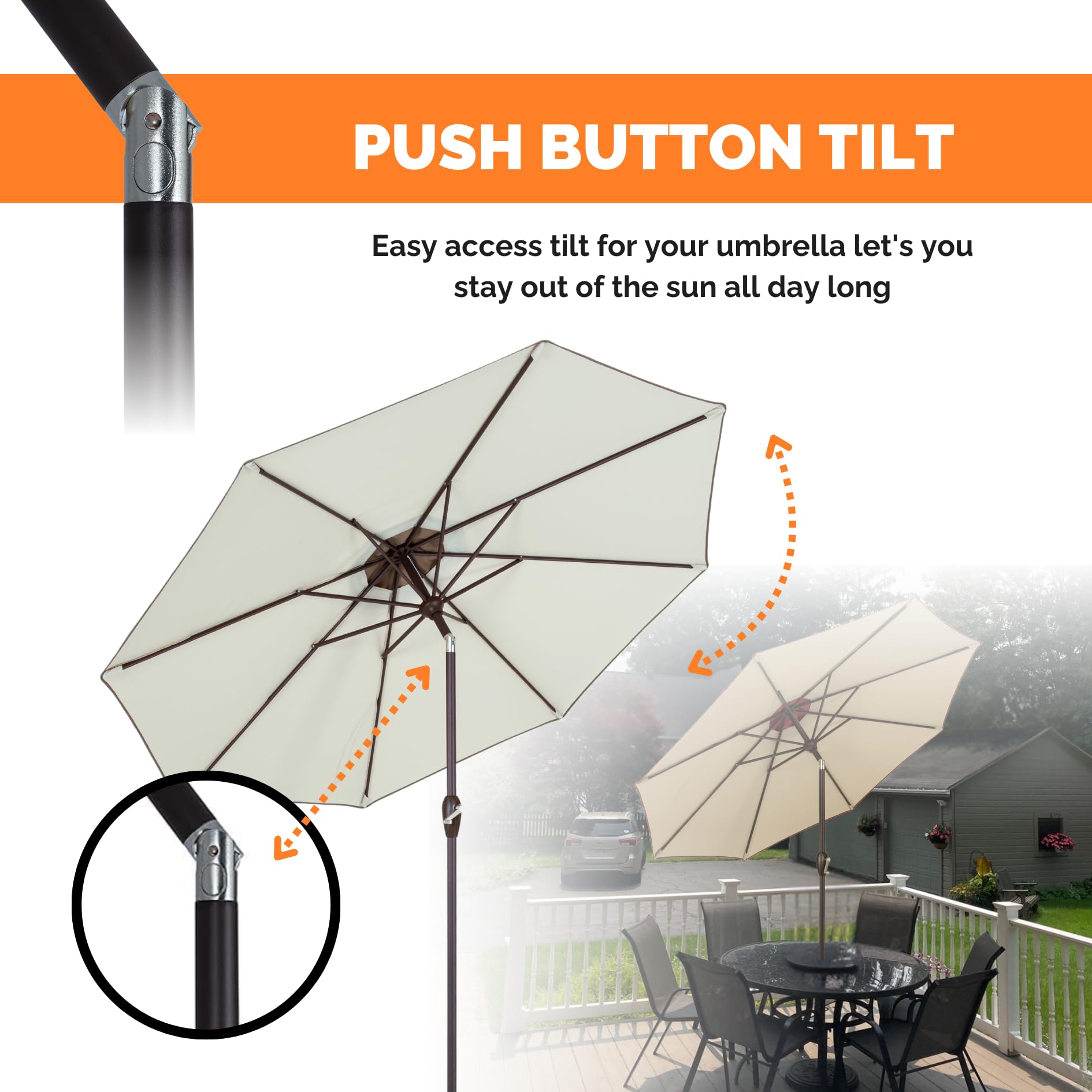 9FT Beige Tan Fade Resistant Outdoor Patio Umbrella with Easy Crank Open & Push Button Tilt - Perfect for Poolside, Backyard, Deck, and Garden Shade