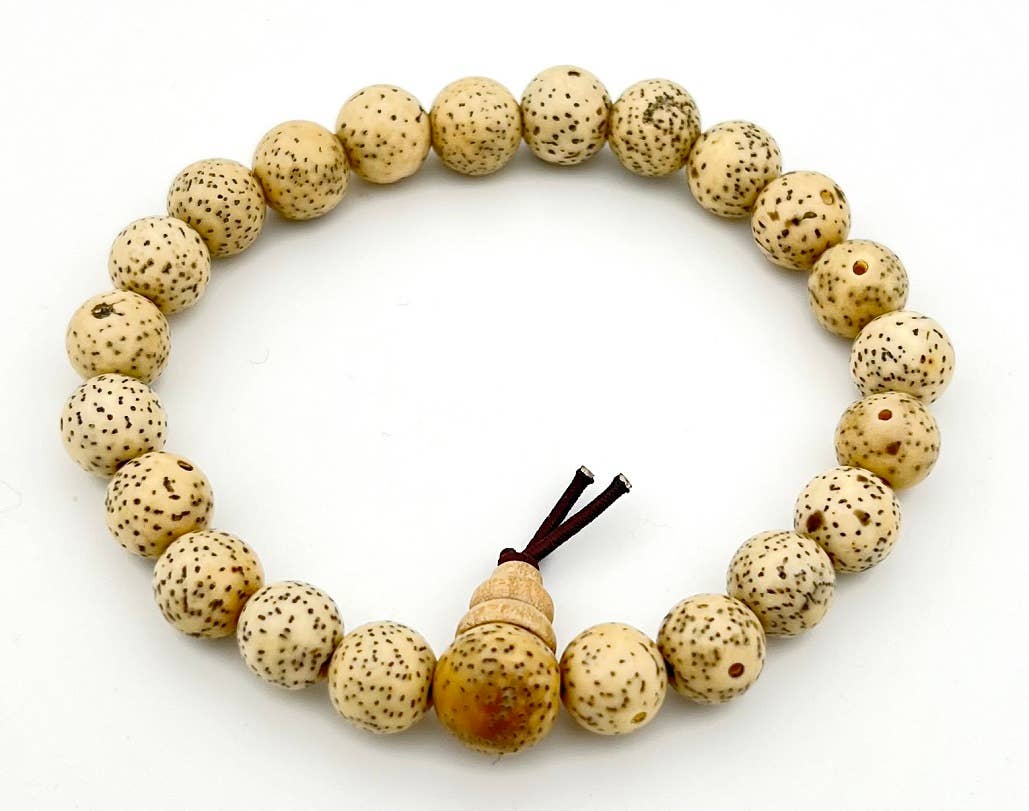 White Lotus Seed Beaded Bracelet - Natural Wooden Mala Prayer Beads for Meditation, Yoga & Mindfulness - Buddhist Wrist Mala for Women & Men - Spiritual Jewelry Gift for Stress Relief & Positive Energy