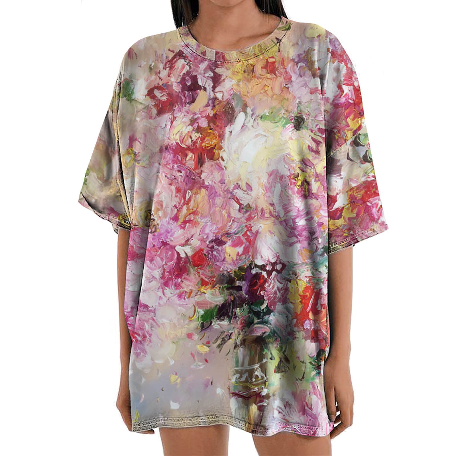 Floral Printed Women's Crew Neck T-Shirt - Plus Size Summer Blouse & Work Tops for Women | Casual Wear, Office Outfits & Vacation Essentials