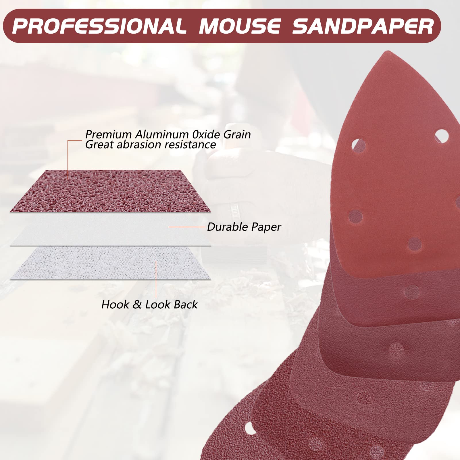 ZEHIQ 60-Piece Mouse Detail Sander Sandpaper Set - 5 Hole Hook & Loop Sanding Discs (40/60/80/120/240/320 Grit) for 140mm Sanders - Perfect for Woodworking, Furniture Refinishing & DIY Projects