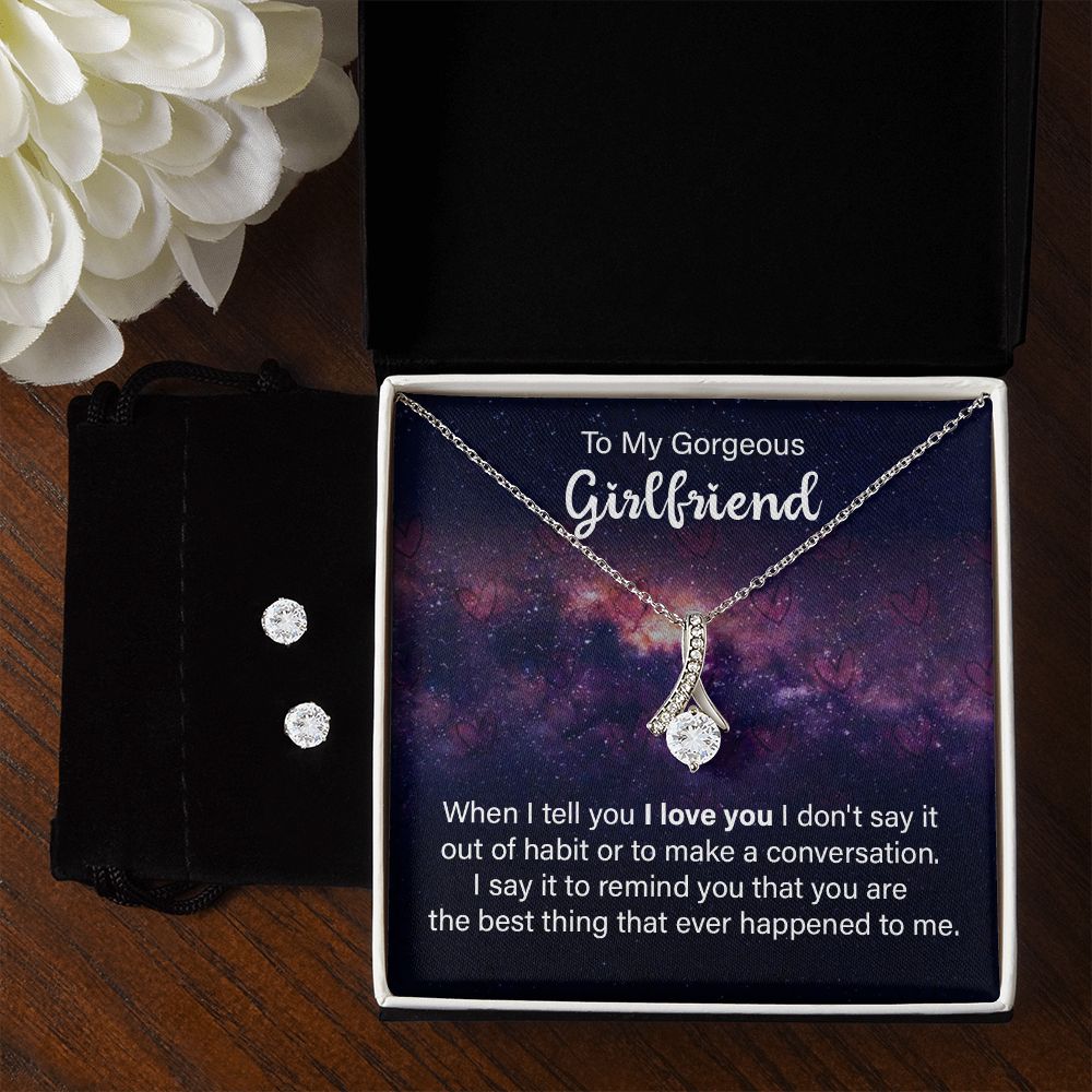 Elegant Cubic Zirconia Necklace & Earrings Set - Perfect Jewelry Gift for Girlfriend, Wife, or Loved One - Ideal for Anniversary, Birthday, Valentine's Day & Special Occasions
