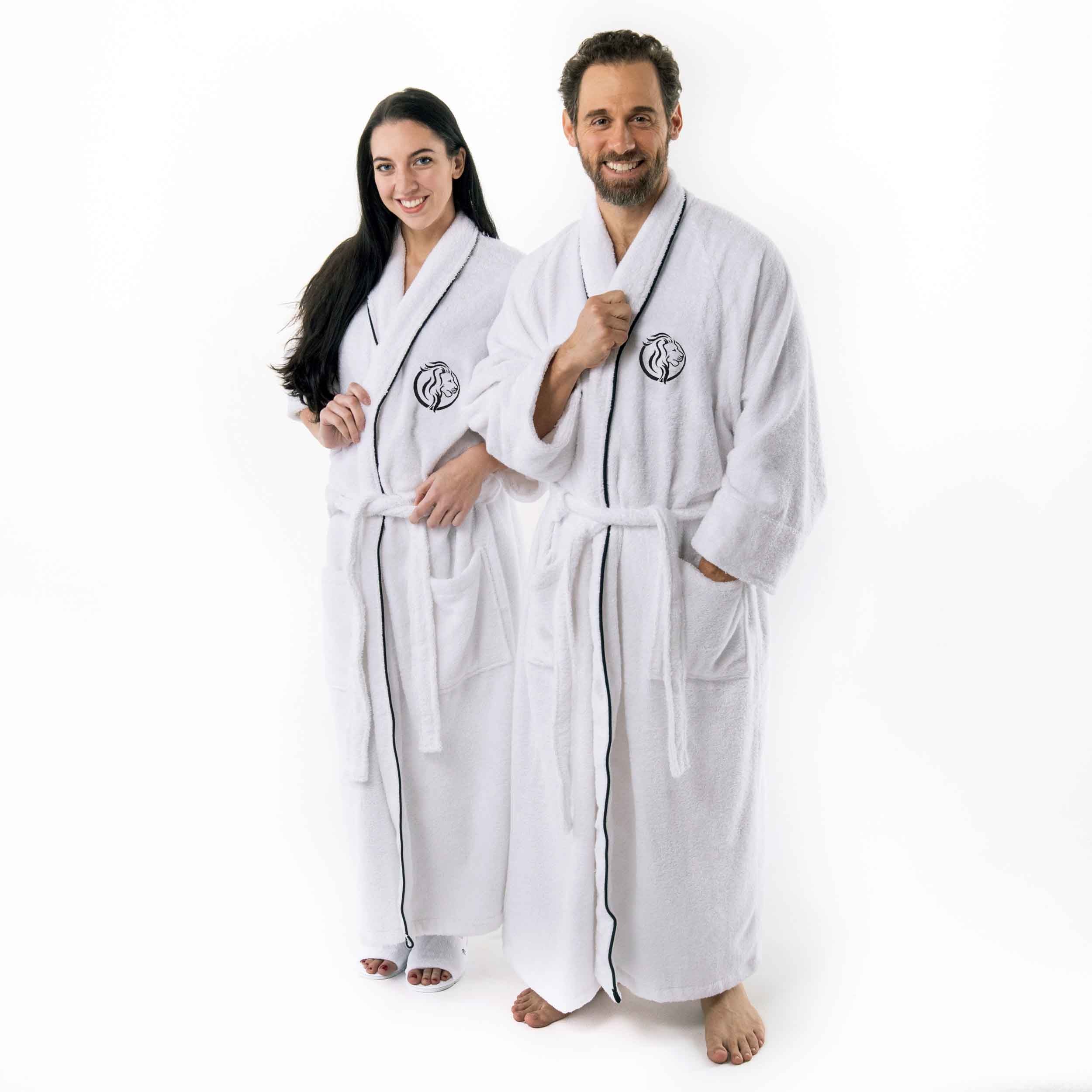 Premium Cotton Unisex Bathrobe for Adults - Soft, Fluffy & Highly Absorbent - White Embroidered Spa Robe for Relaxation, Hotels & Home Comfort