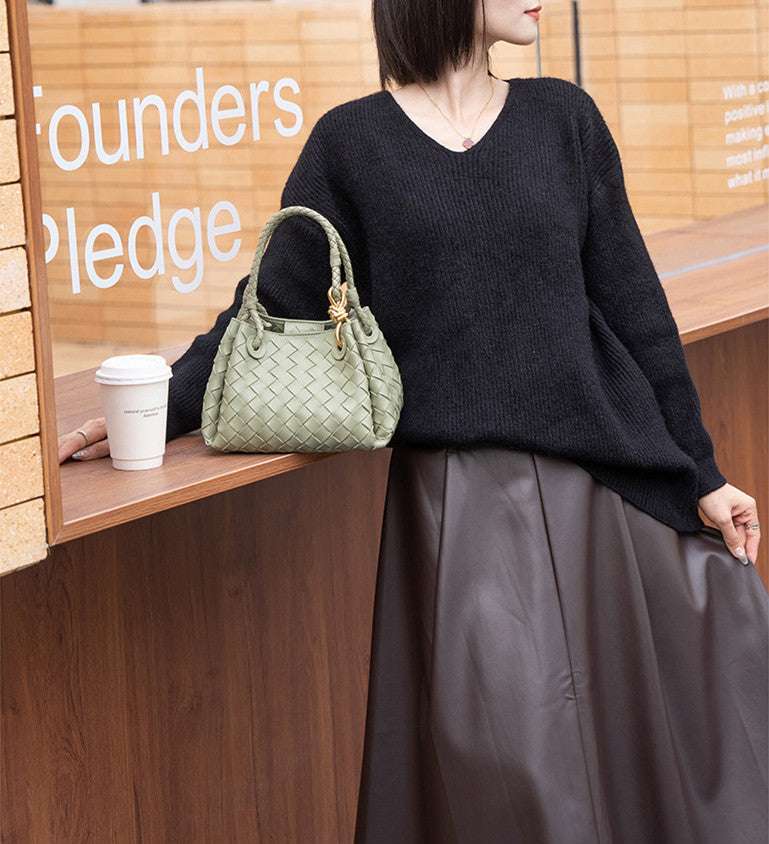 Hand Woven Leather Bucket Bag for Women - Stylish Crossbody Purse with Adjustable Strap - Perfect for Work, Travel & Everyday Use