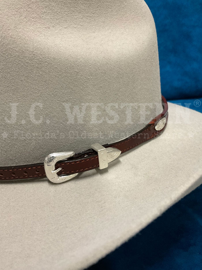 Fashionwest LC 23 BR Silver Conchos Leather Hatband Brown - Western Style Cowboy Hat Accessory for Rodeo, Country Music Festivals & Outdoor Events
