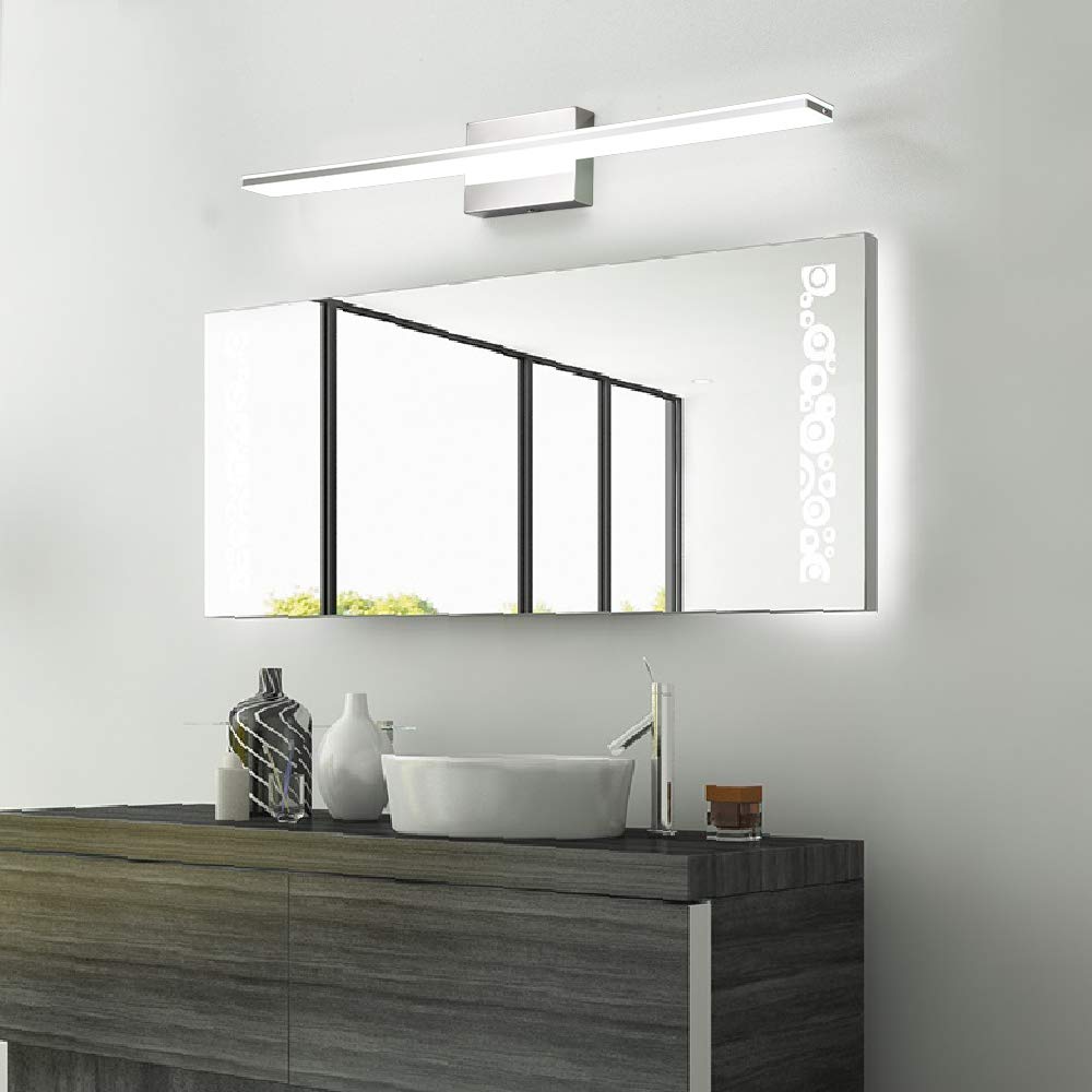 16W Modern LED Vanity Light Bar - Chrome Bathroom Mirror Light Fixture with Acrylic Shade, 6000K Daylight White - Perfect for Bathroom, Bedroom & Living Room Lighting