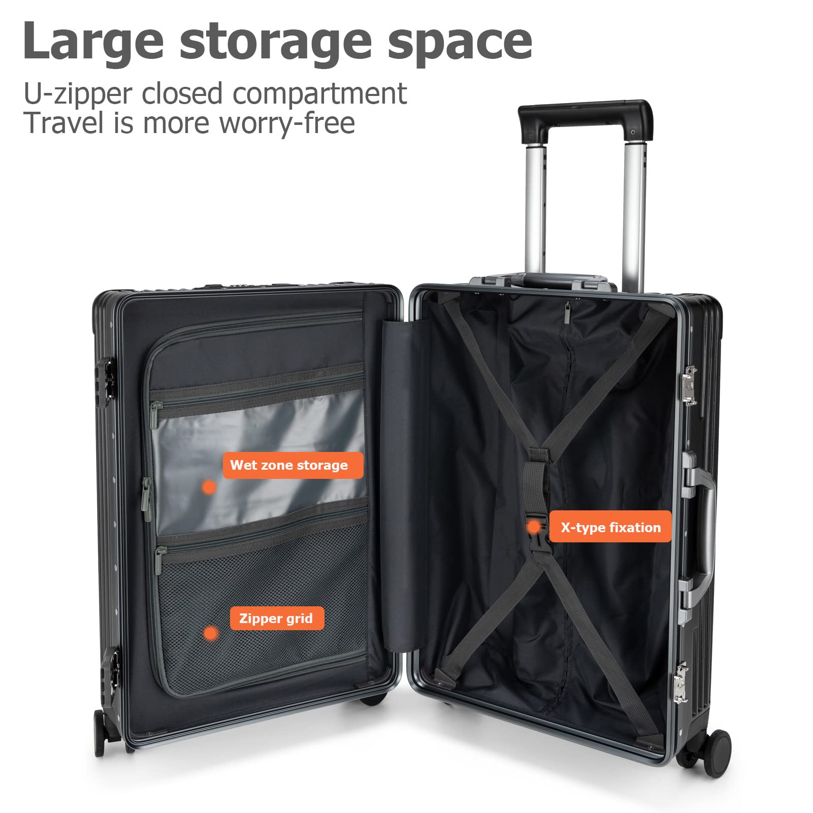 Feilario 24-Inch Aluminum Frame Hardshell Spinner Luggage - TSA Approved Carry-On Suitcase with Built-In Lock, USB Charging Port, Cup Holder & Phone Pocket | Perfect for Business Travel, Weekend Getaways & Airplane Trips