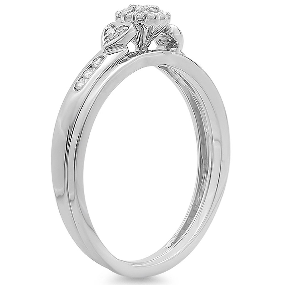 Dazzlingrock Collection 0.15 Carat (ctw) Round Diamond Women's Bridal Engagement Ring & Wedding Band Set in Sterling Silver - Perfect for Proposals, Anniversaries and Special Occasions