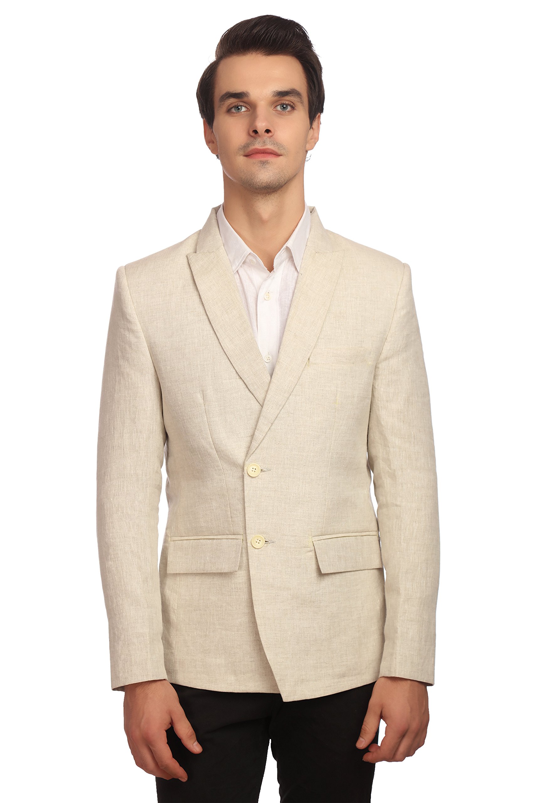 Vintage Men's Double-Breasted Linen Blazer - Sky Blue Summer Casual Jacket for Weddings, Office & Outdoor Events