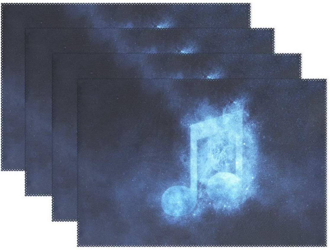 QIANGU Set of 4 Heat-Resistant Music Note Placemats - Blue Starry Night Sky Design for Dining Table & Kitchen Decor - Perfect for Dinner Parties, Holiday Gatherings & Home Decor