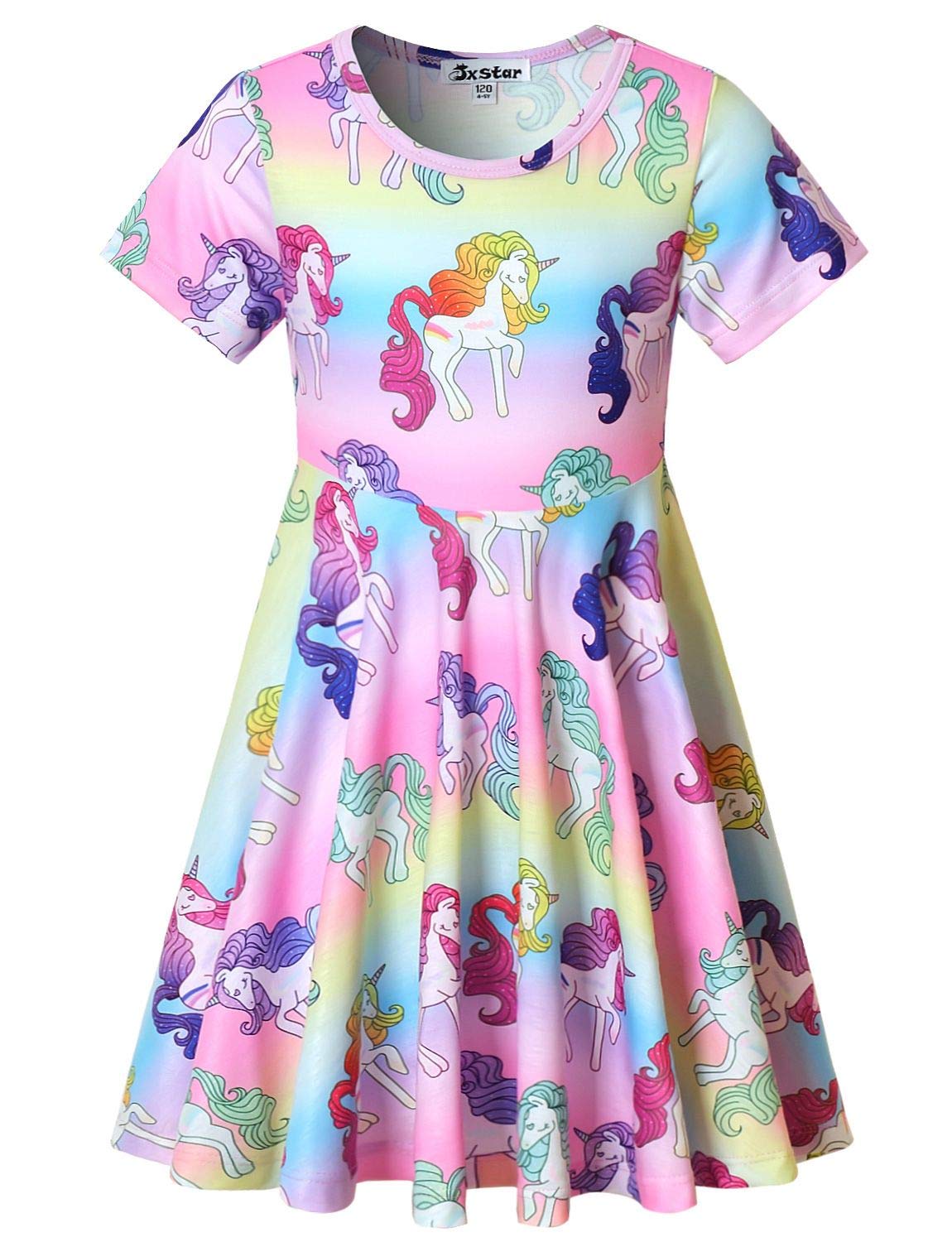 Unicorn Print Girls Summer Dresses - Short Sleeve Swing Casual Outfits for Toddlers & Kids | Perfect for Birthday Parties, Playdates & Outdoor Activities