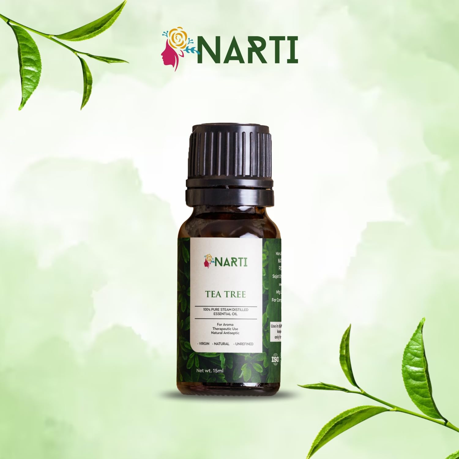 NARTI 100% Pure Tea Tree Essential Oil for Acne, Pimples & Scars - Natural Skin & Hair Care Treatment, Non-GMO, Synthetic-Free (30ml) - Perfect for DIY Beauty Recipes & Aromatherapy