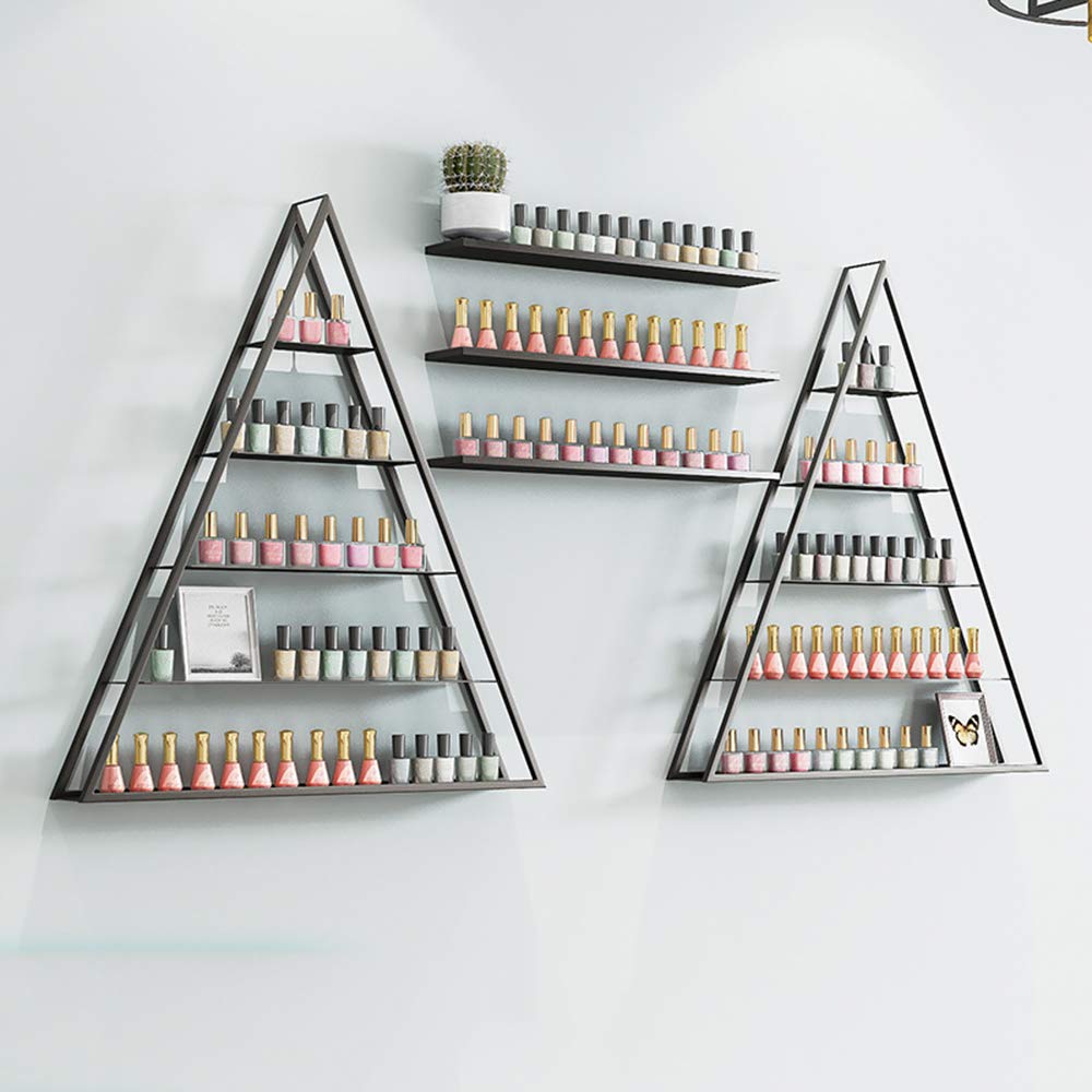 5-Layer Wall-Mounted Nail Polish Display Rack - Metal Triangle Shelf for Salon & Home Decor