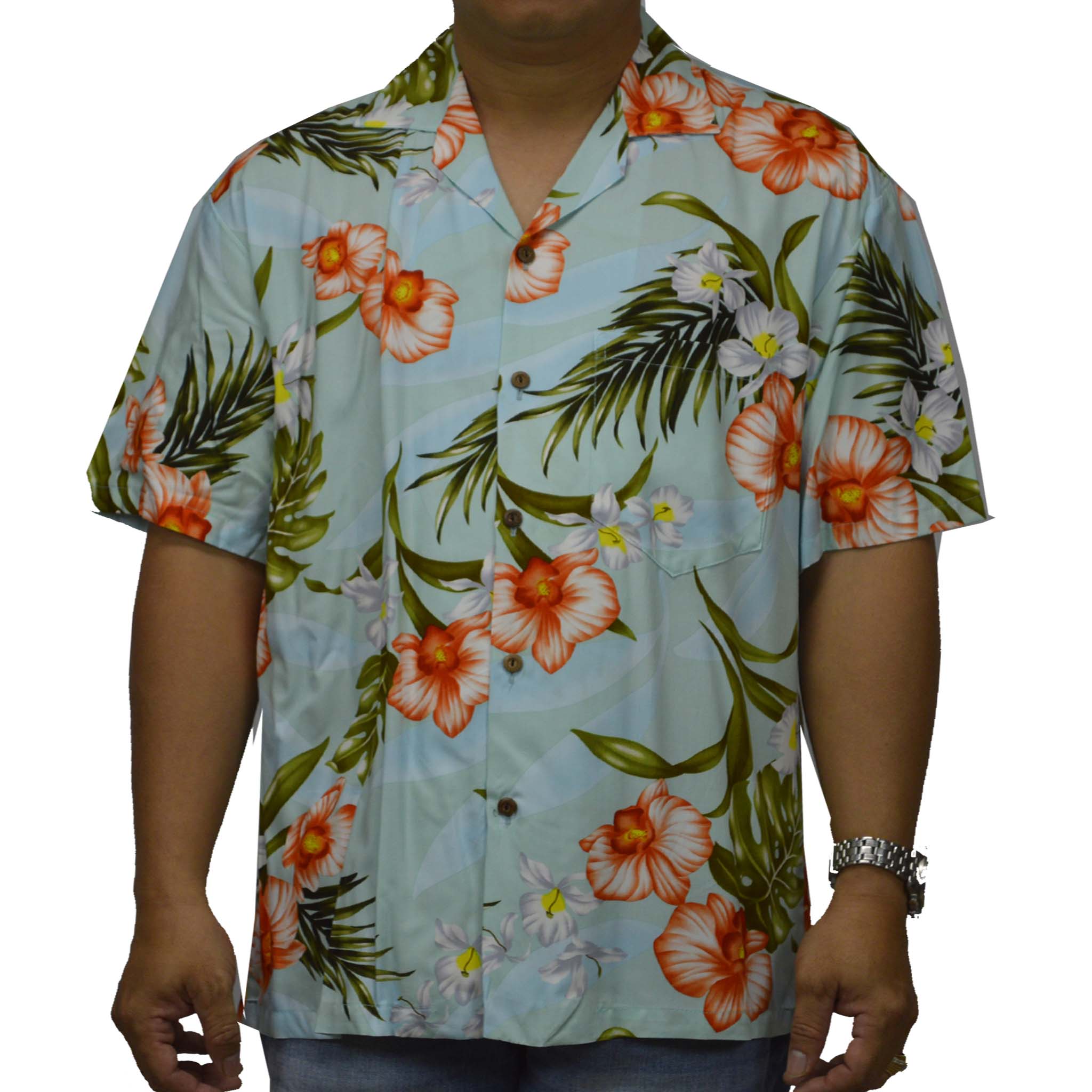 Hawaiian Rayon Aloha Shirt - Kona Orchid Green | Handmade in Hawaii | Perfect for Beach Vacations & Summer Parties