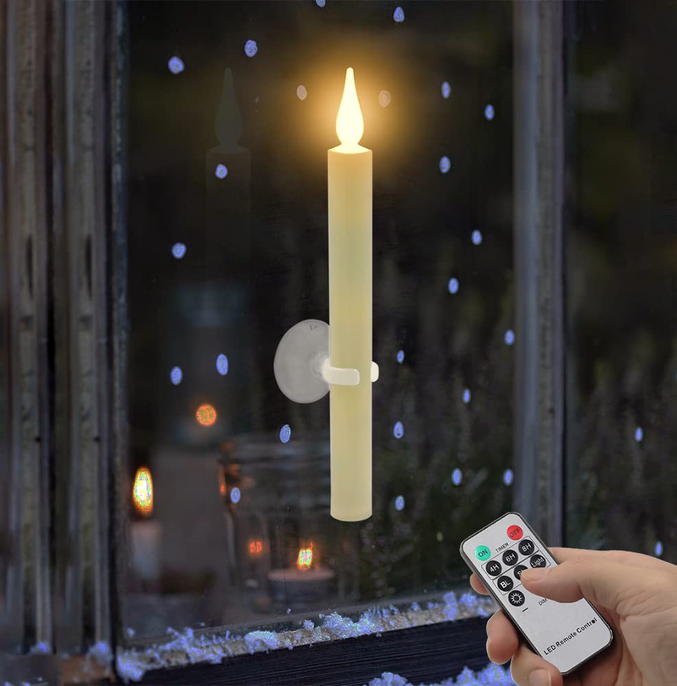 Flameless LED Taper Candles with Timer & Remote - 9 Pack Battery Operated Christmas Candles with Suction Cup & Magnetic Base for Window Decorations - Perfect for Holiday, Halloween, Wedding & Home Decor