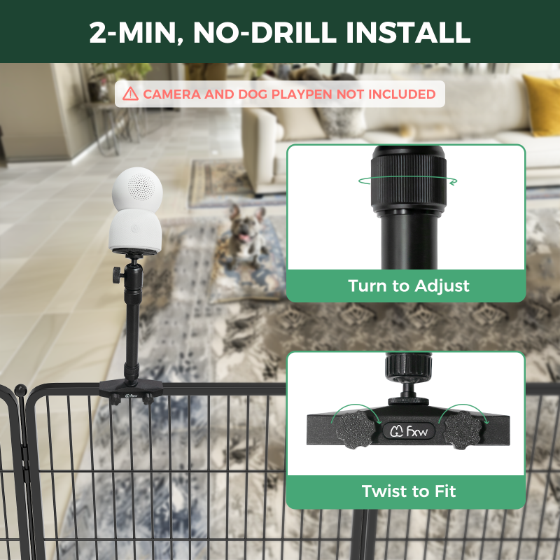 FXW Playpen Dog Camera Mount - Secure & Adjustable Pet Monitoring for Indoor/Outdoor Use - Perfect for Watching Your Dogs While Working or Traveling