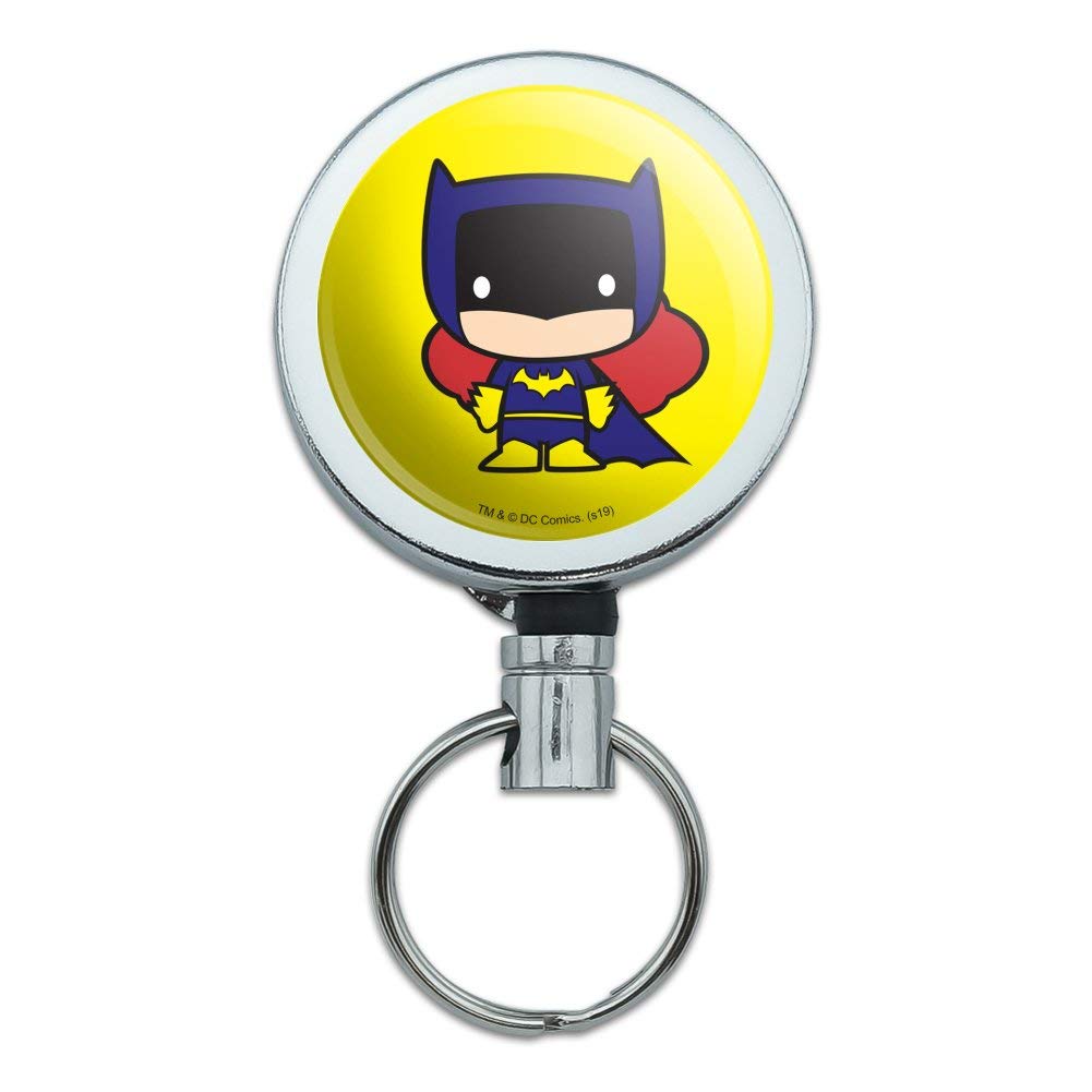 Batman Batgirl Cute Chibi Character ID Badge Holder - Heavy Duty Metal Retractable Key Card Reel with Belt Clip - Perfect for Cosplay, Comic Con, and Office Security Access
