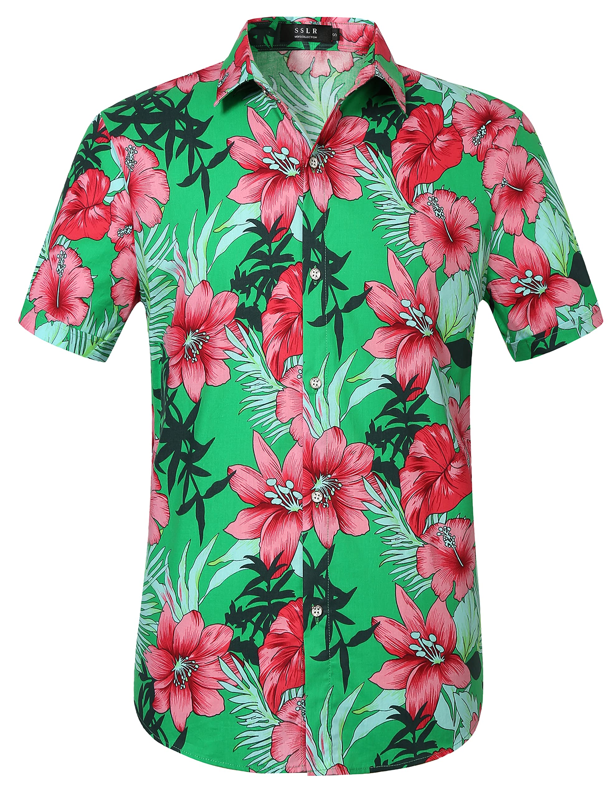 **Men's Hawaiian Shirt - Tropical Floral Short Sleeve Button Down Beach Shirt for Summer Vacation, Luau Party & Casual Outings**