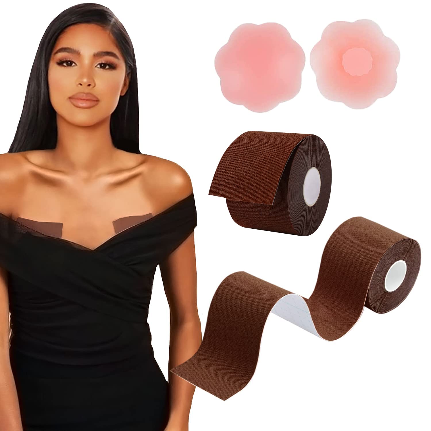 Boob Tape for Large Breasts - 2Pcs Adhesive Breast Lift Tape with Nipple Covers | Invisible Chest Support for Backless Dresses, Strapless Outfits & Swimwear