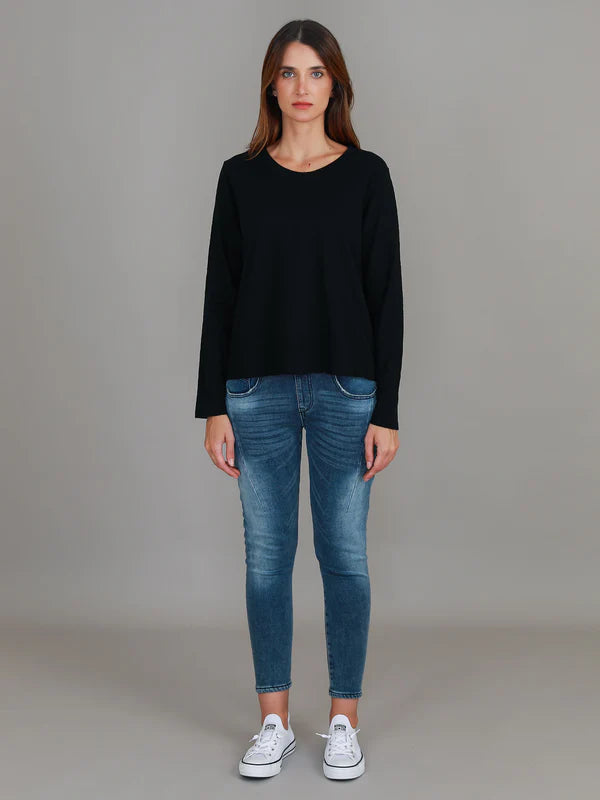 Sonya Women's Long Sleeve T-Shirt - Soft Cotton Basic Tee for Casual Wear (Black) | Perfect for Layering, Office Outfits & Everyday Comfort